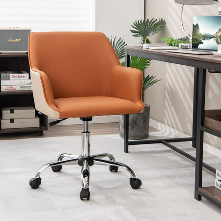 Home Office Desk Chair, Upholstered PU Leather Task Chair w/Arms & Adjustable Height
