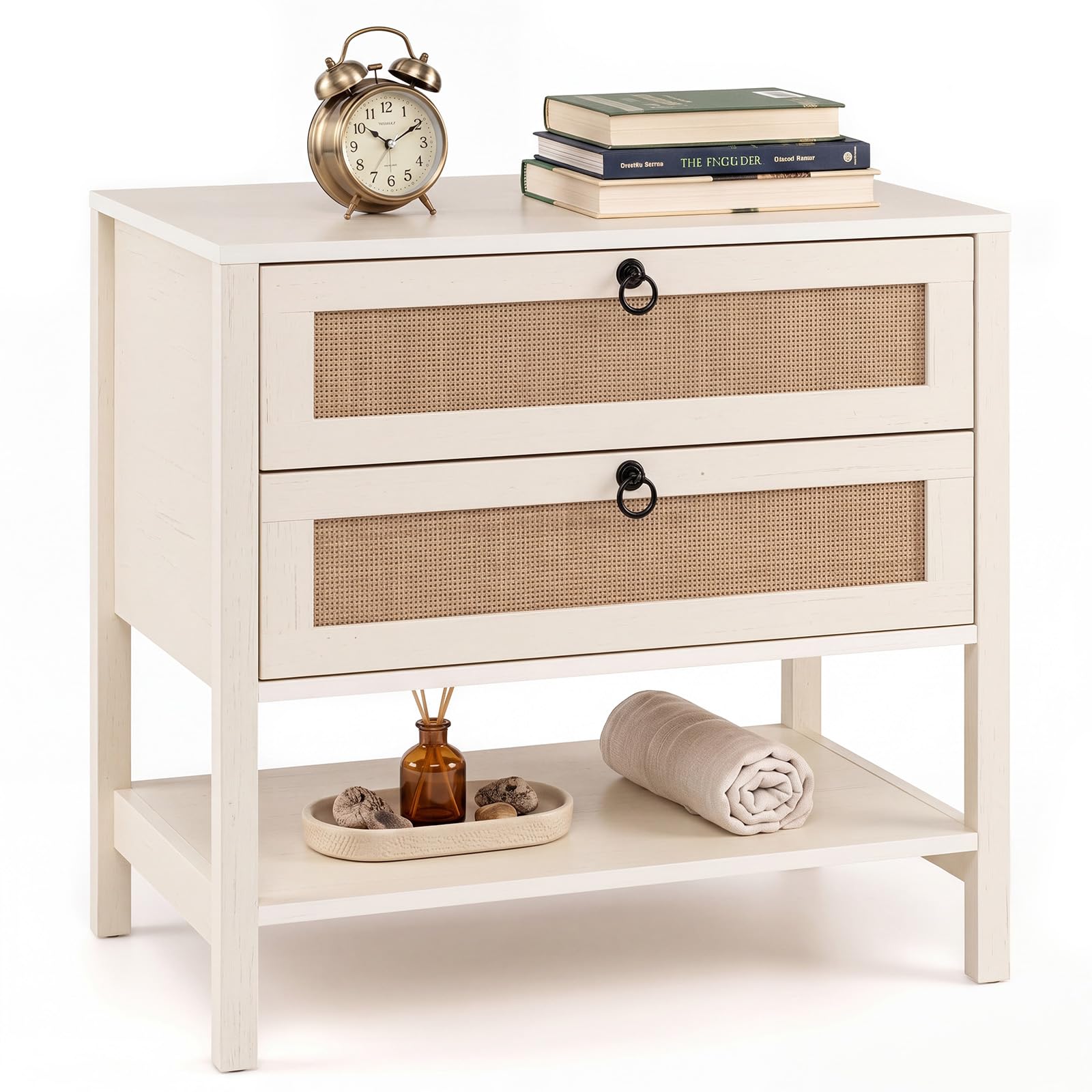 KOMFOTT Rattan Nightstand Bedside Table with 2 Drawers(1/2)