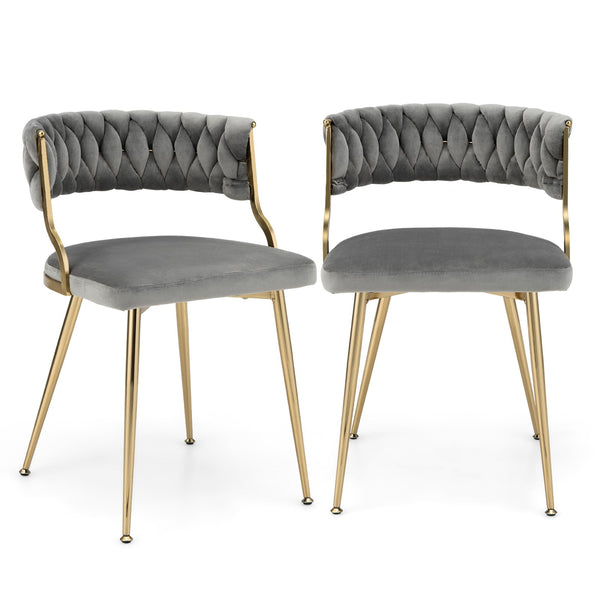 Velvet Dining Chairs Set of 2/4, Upholstered Open-back Dining Chairs with Golden Metal Frame