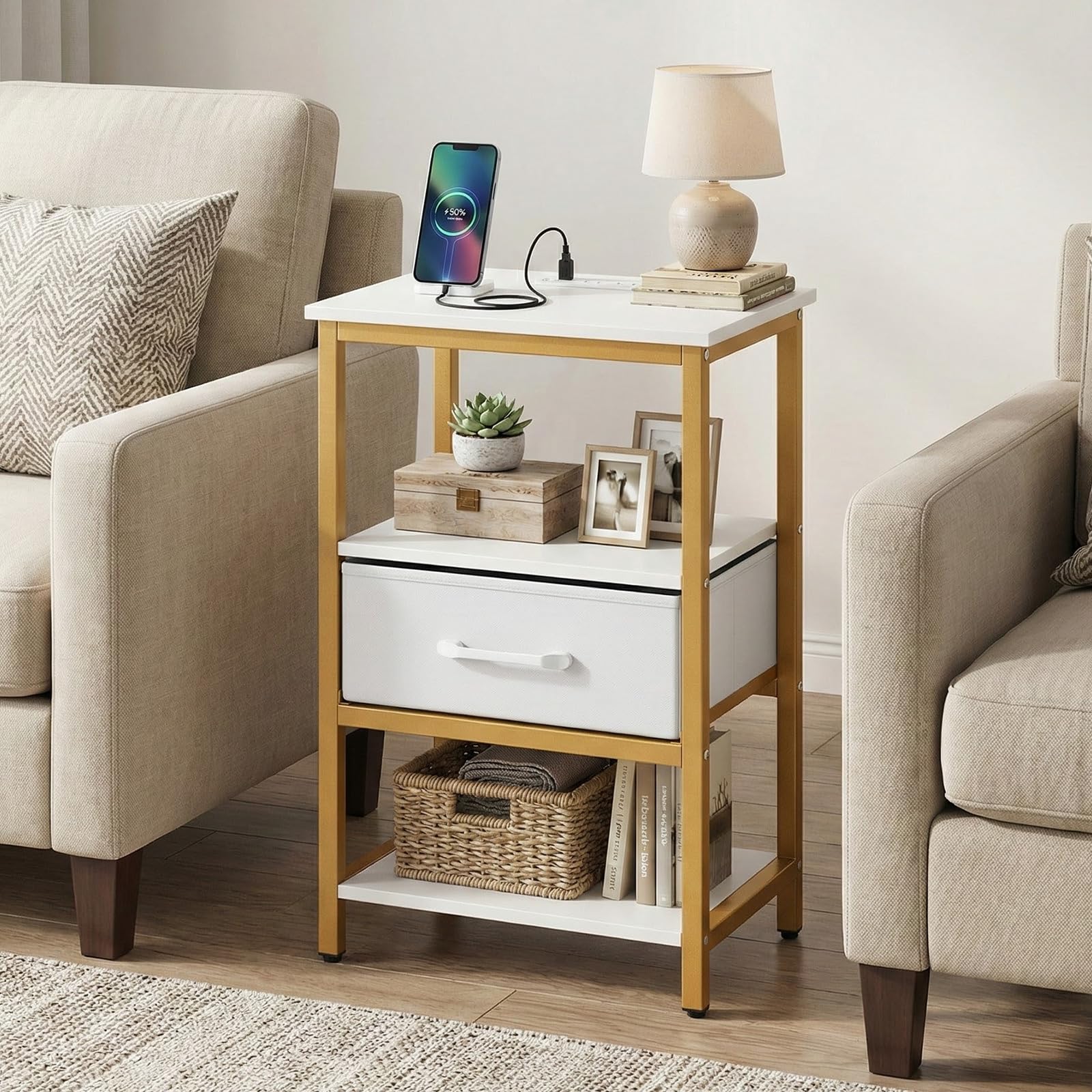 KOMFOTT 1/2 Nightstand with Charging Station Bedside Table