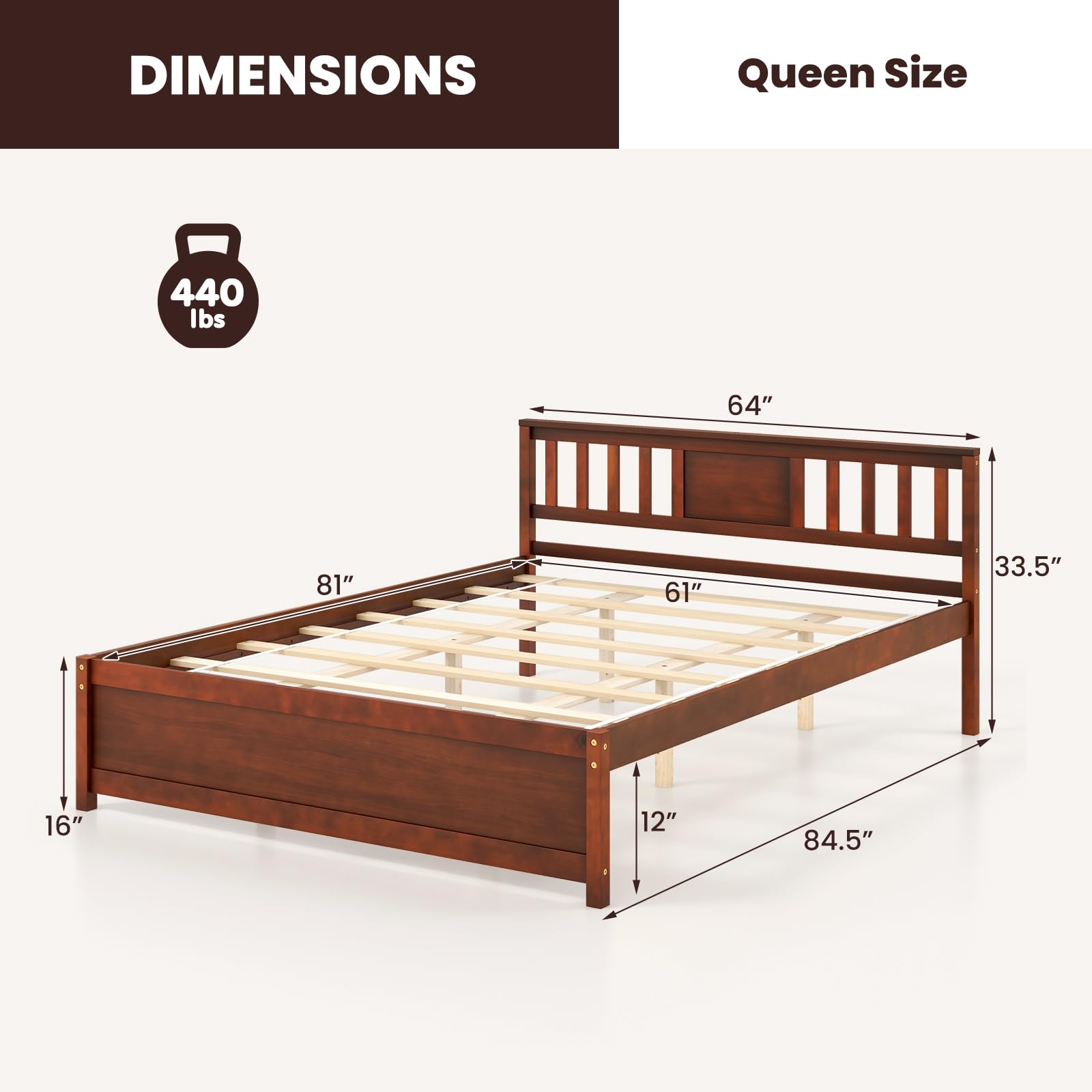 KOMFOTT Twin/Full/Queen Size Wood Platform Bed Frame with Headboard