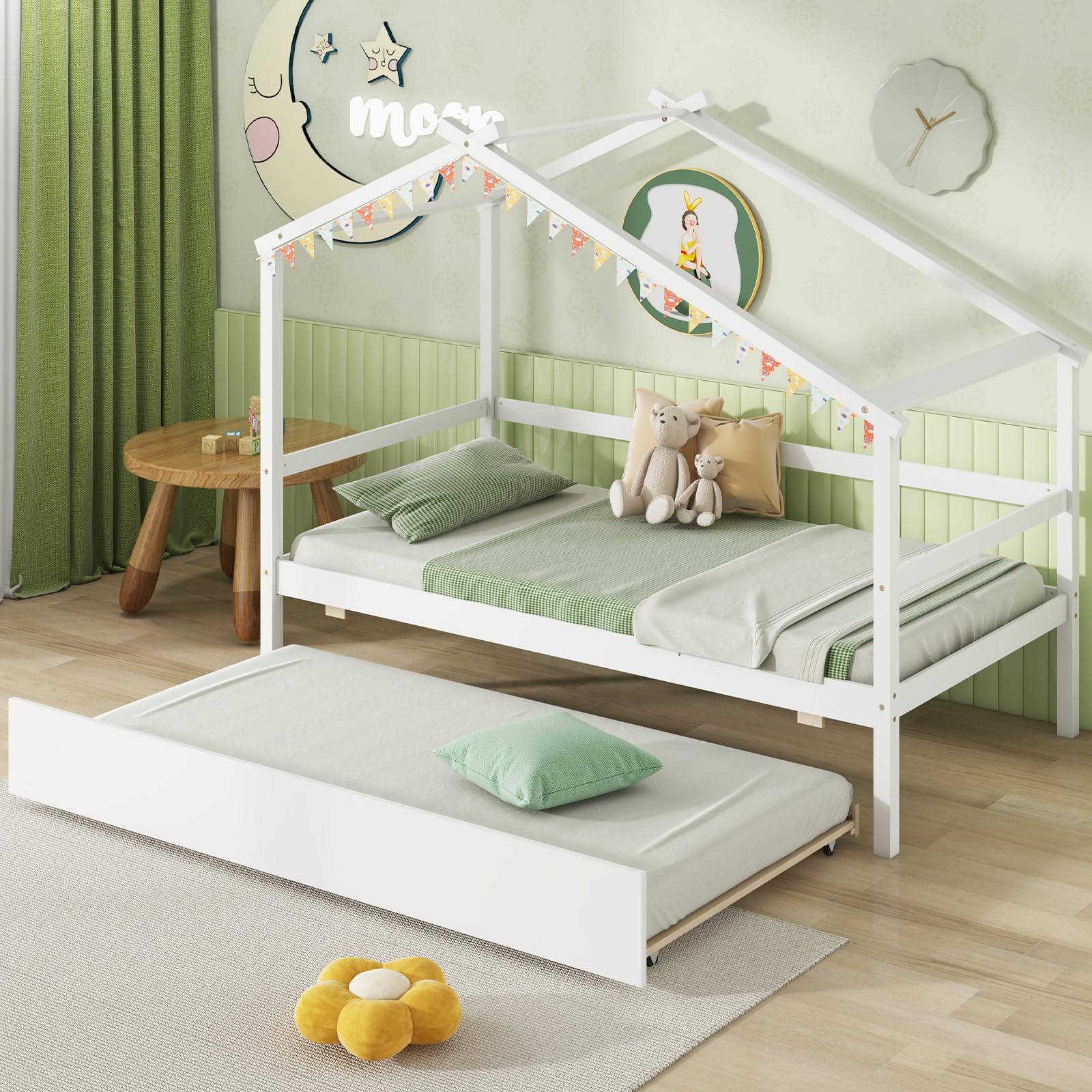 KOMFOTT Twin Size House Bed with Trundle