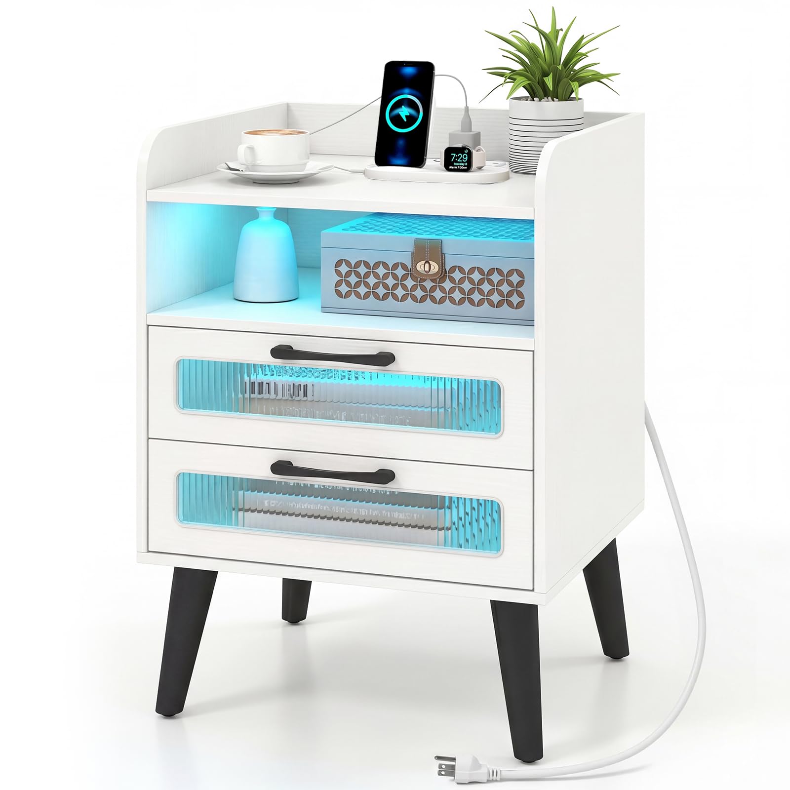 KOMFOTT Nightstand with Charging Station and LED Lights(1/2)