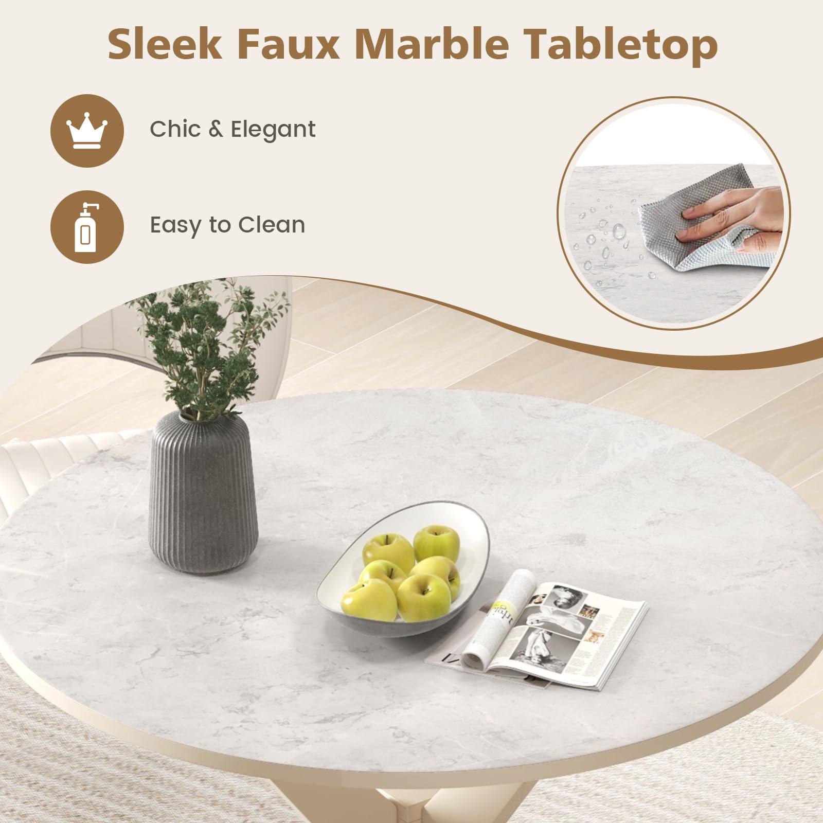 KOMFOTT 36" Round Dining Table, Solid Wood Kitchen Table with Intersecting Pedestal Base and Adjustable Foot Pads