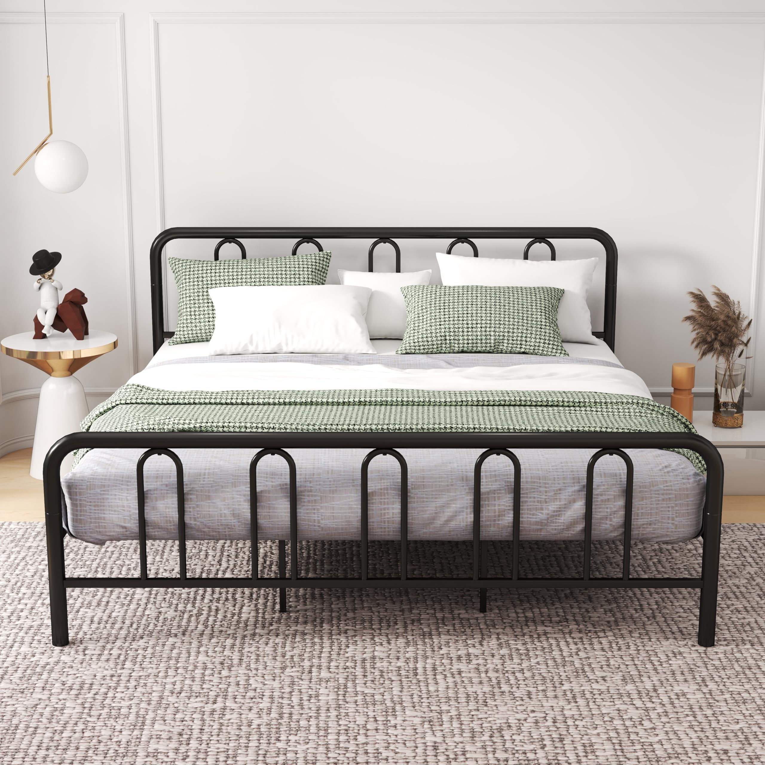 KOMFOTT Metal Platform Bed Frame with Headboard & Footboard