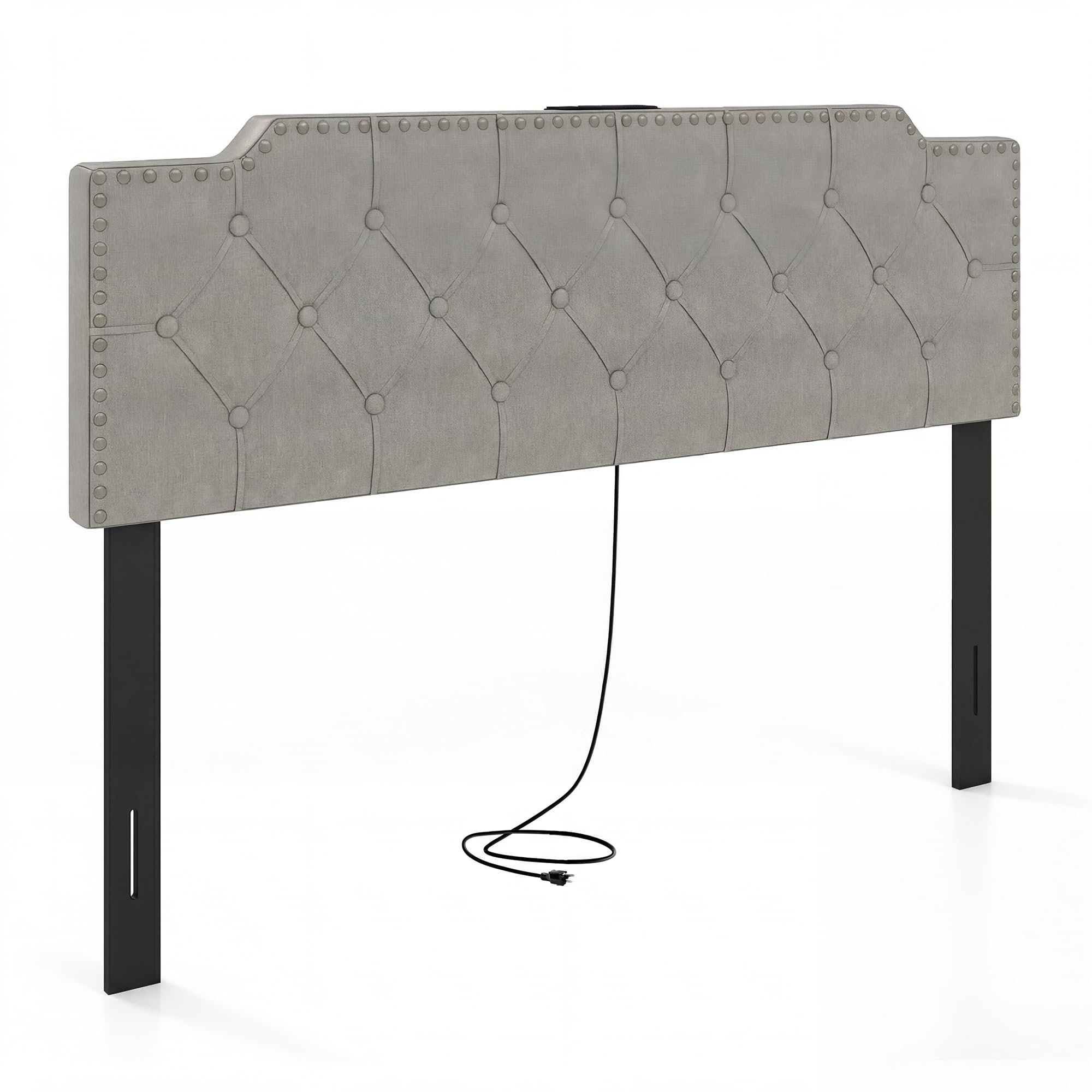 KOMFOTT Riveted Upholstered Headboard with Charging Station for Full & Queen Size Bed Frame