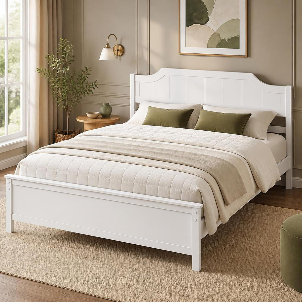 KOMFOTT Twin/Full/Queen/King Size Bed Frame with Headboard Wood Platform Bed