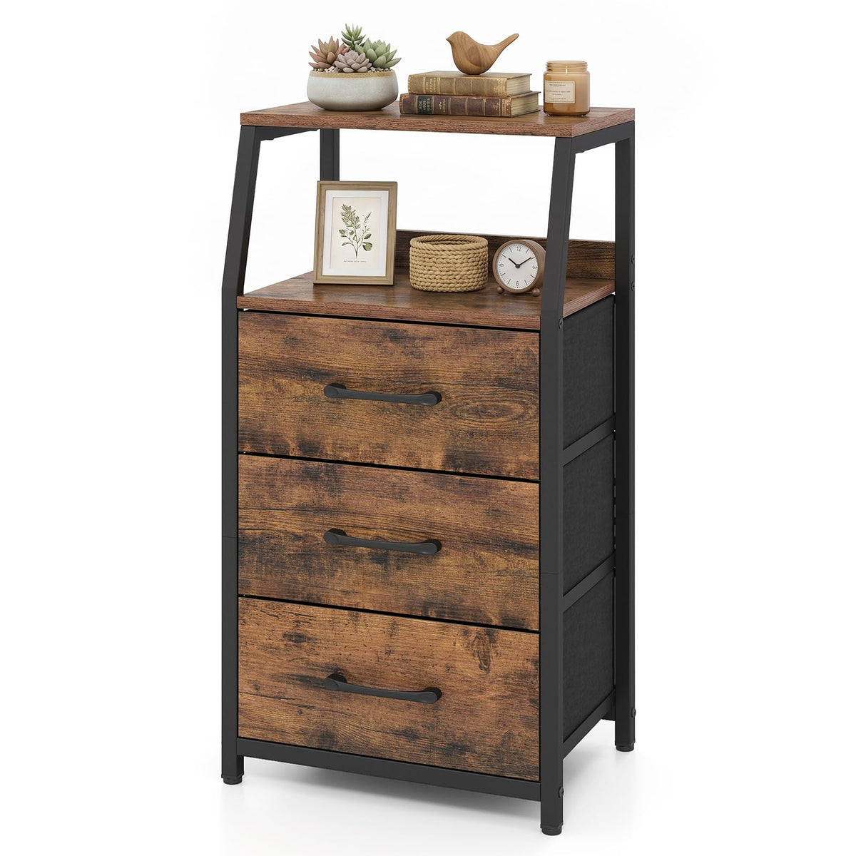 KOMFOTT Nightstand with 3/4 Fabric Drawers Tall Bedside Table(1/2)