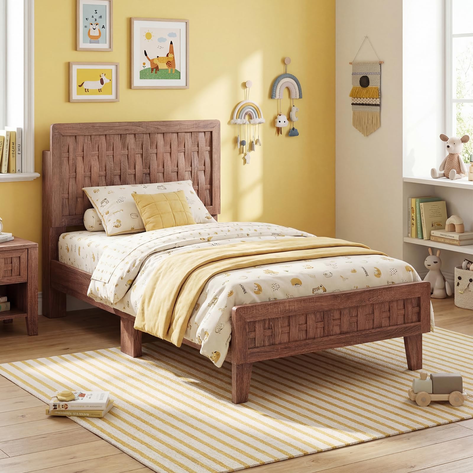 KOMFOTT Queen/Full/Twin Bed Frame Mid Century Modern Platform Bed