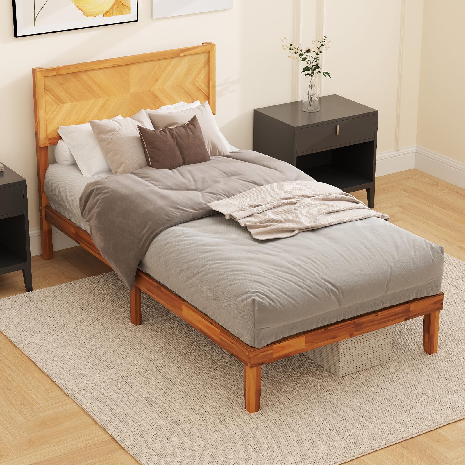KOMFOTT Scandinavian Wood Bed Frame with Headboard