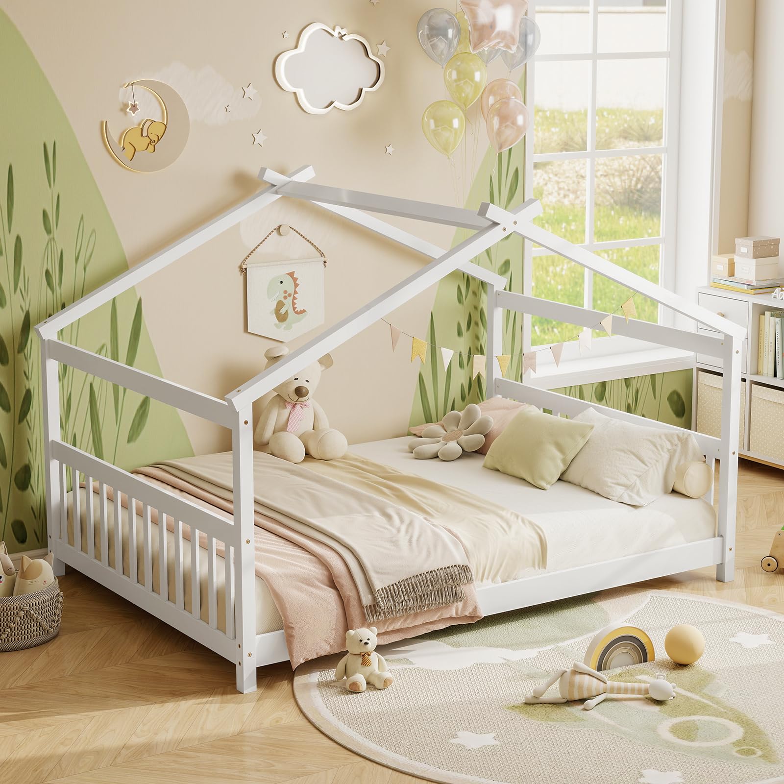 KOMFOTT Full Floor House Bed with Headboard & Footboard
