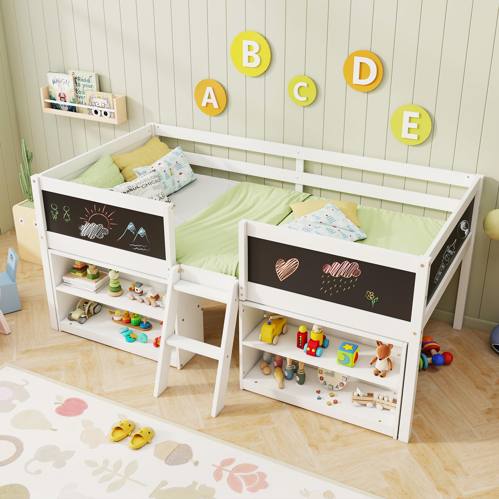 KOMFOTT Twin Size Low Loft Bed Kids Loft Bed Frame