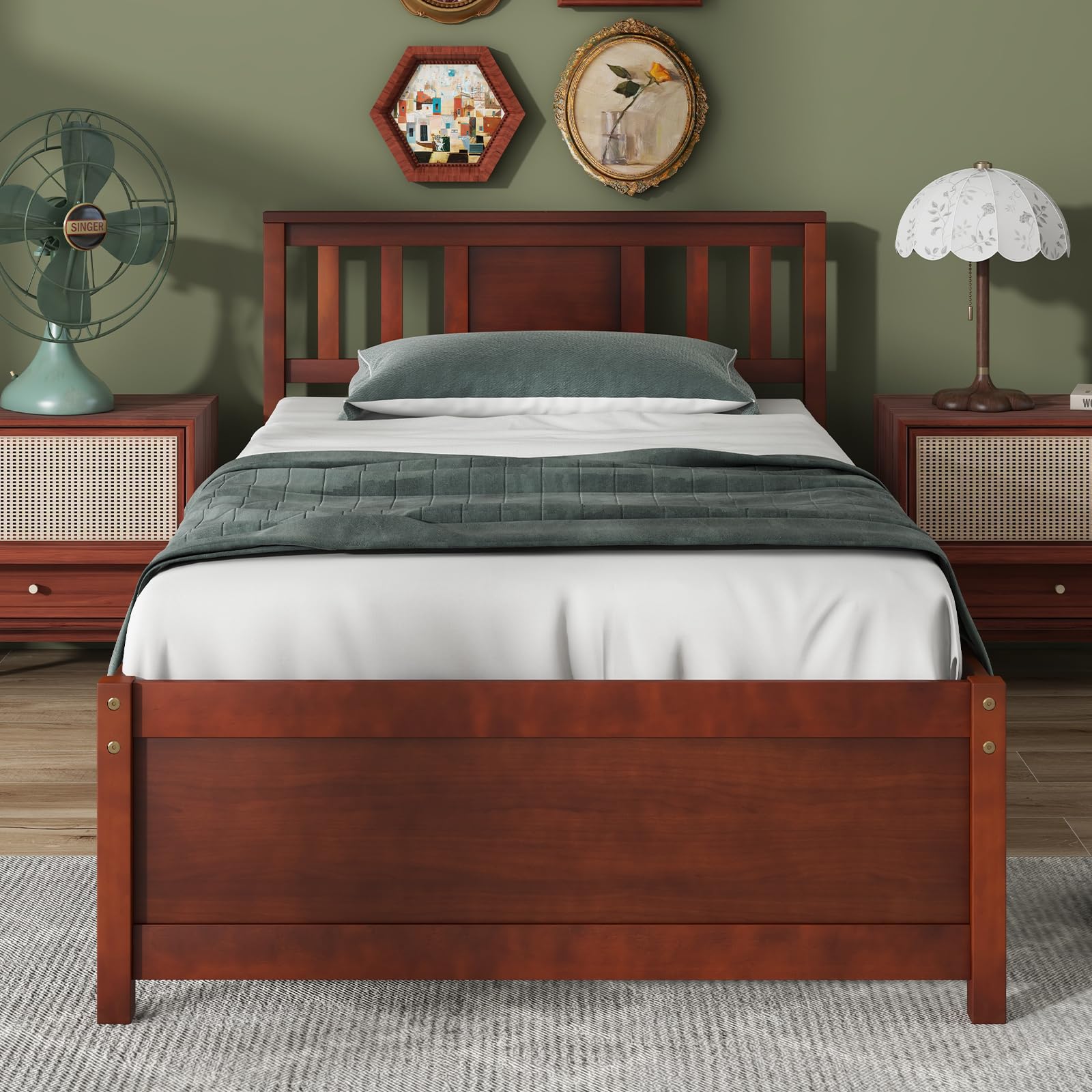 KOMFOTT Twin/Full/Queen Size Wood Platform Bed Frame with Headboard