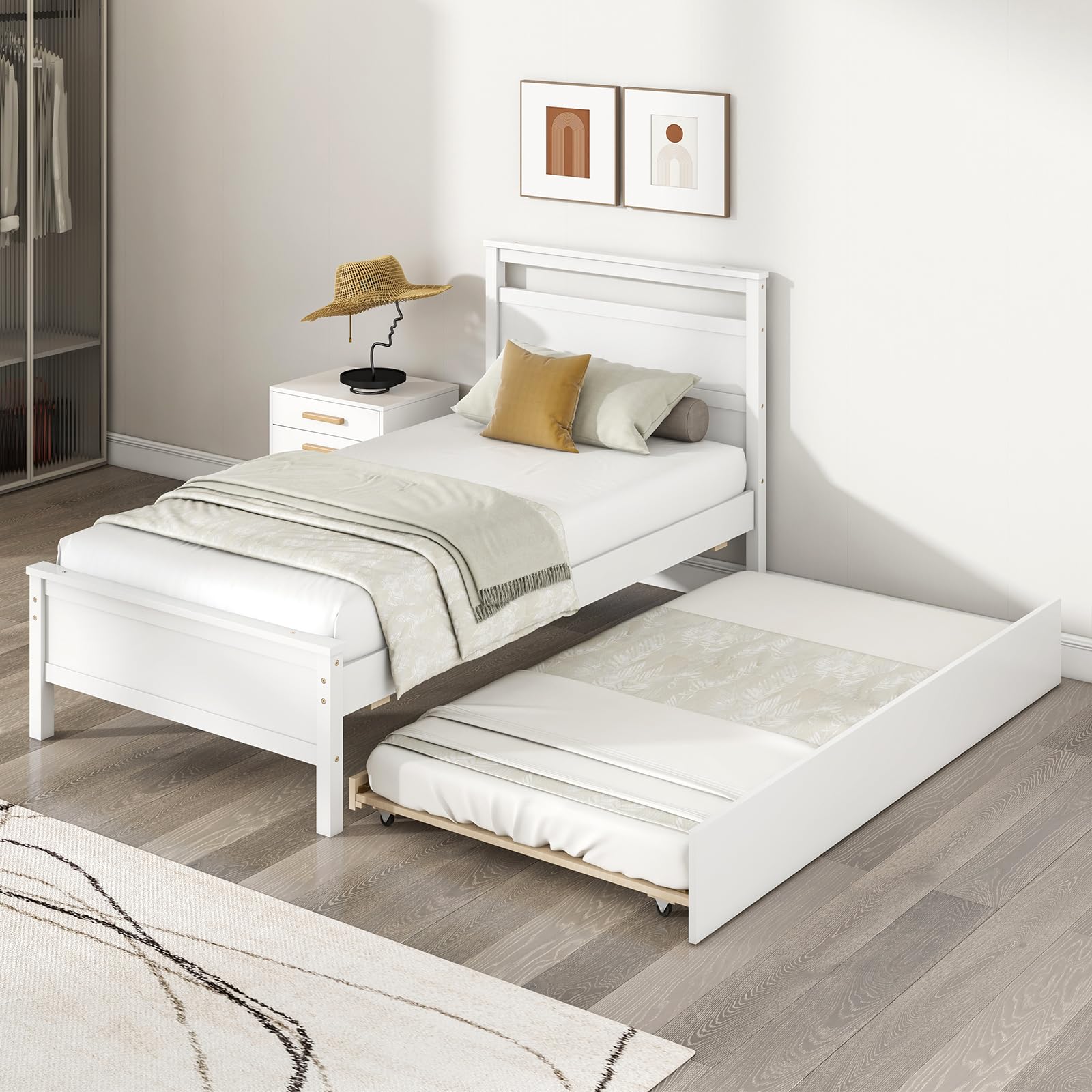 KOMFOTT Twin Bed Frame with Trundle