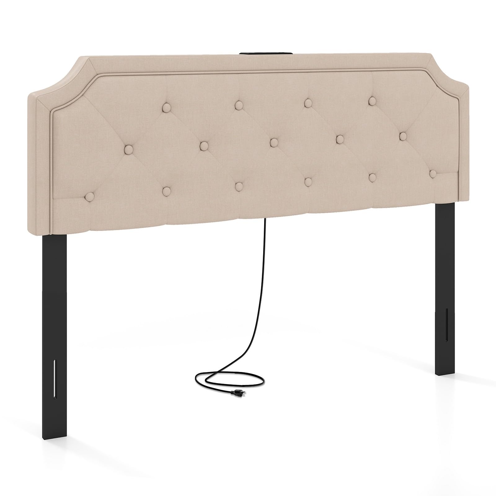 KOMFOTT Upholstered Headboard with Charging Station for Full & Queen Size Bed Frame