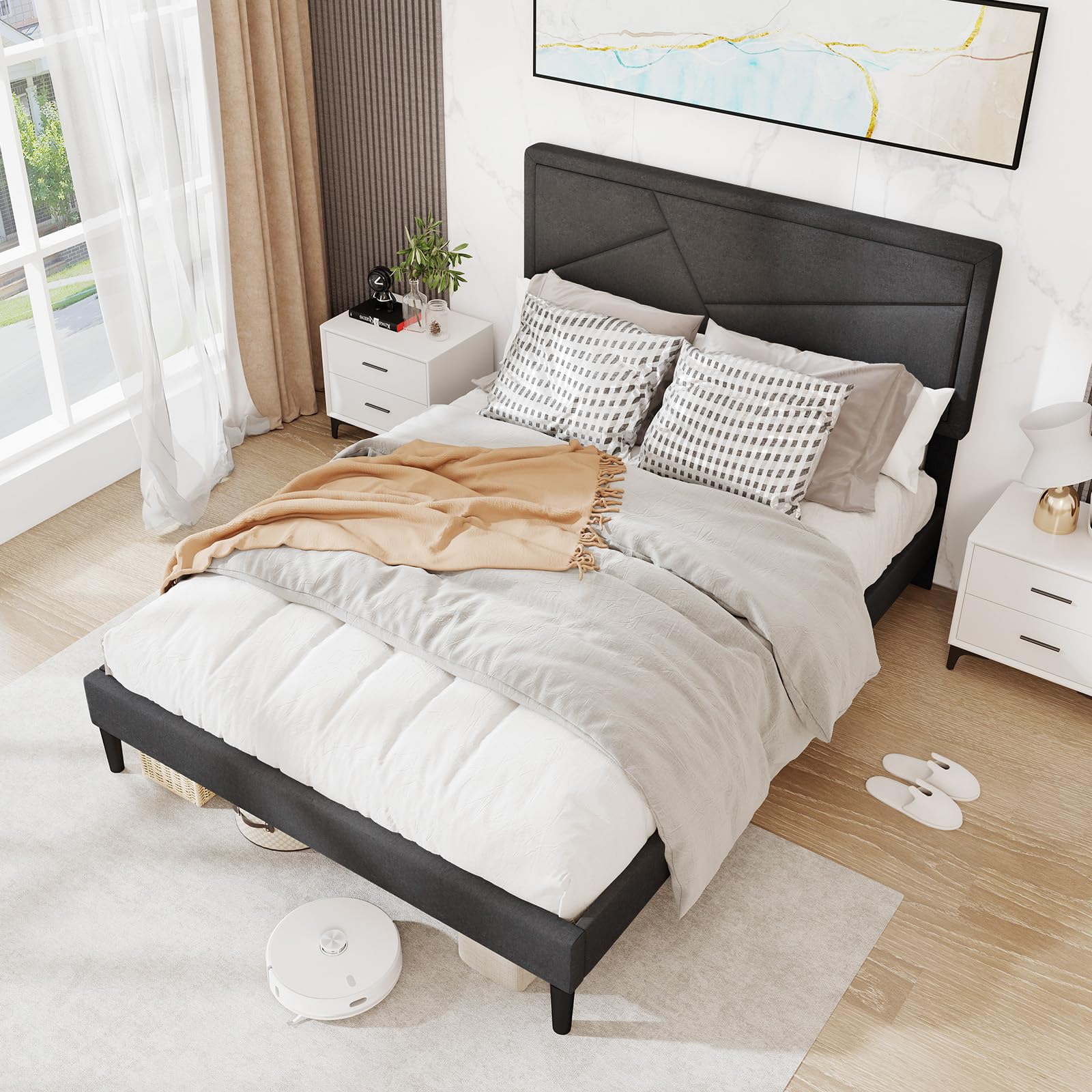 KOMFOTT Upholstered Platform Bed Frame(Modern Geometric Tufted)