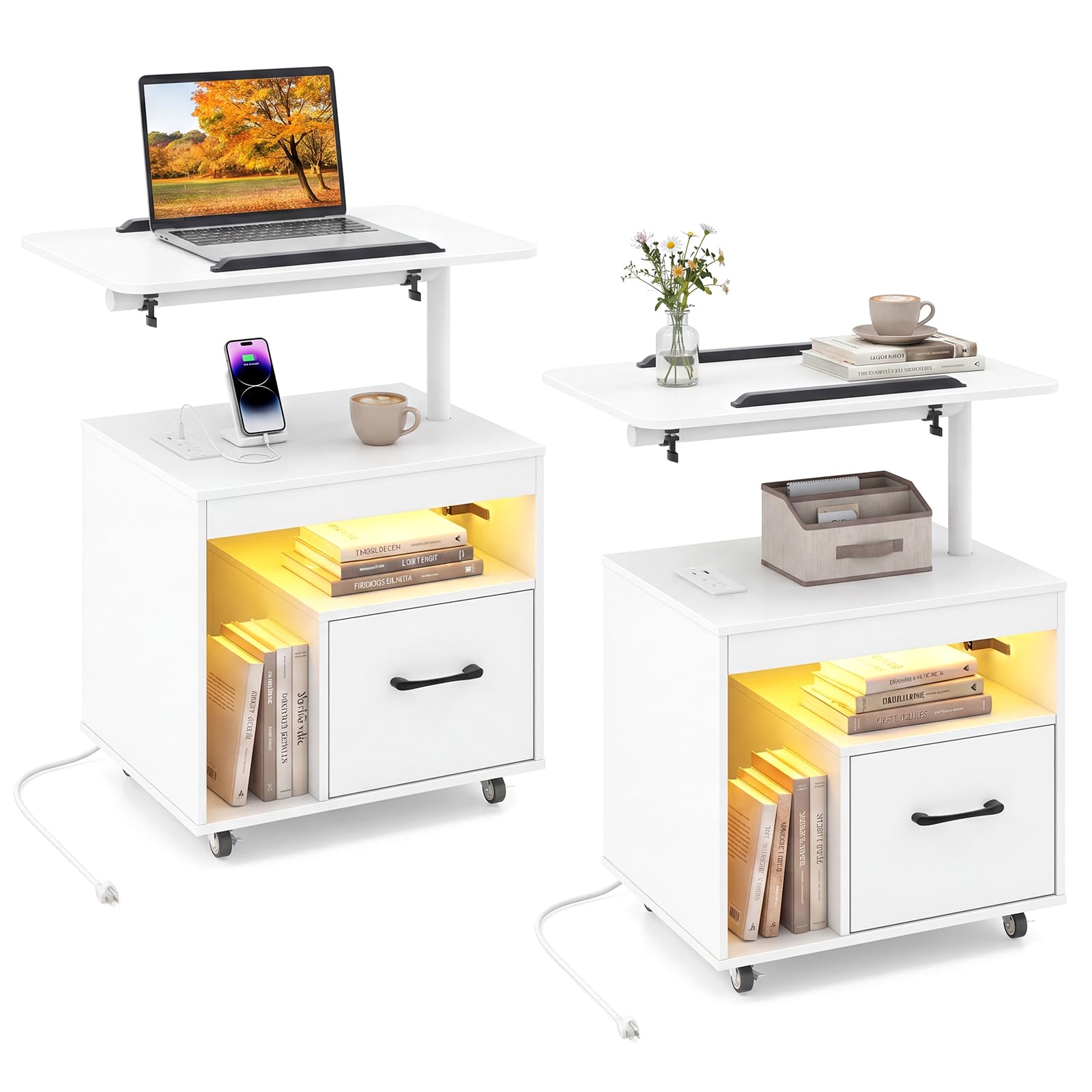 KOMFOTT LED Nightstand with Charging Station Modern Bedside Table(23.5" x 16" x 29.5")