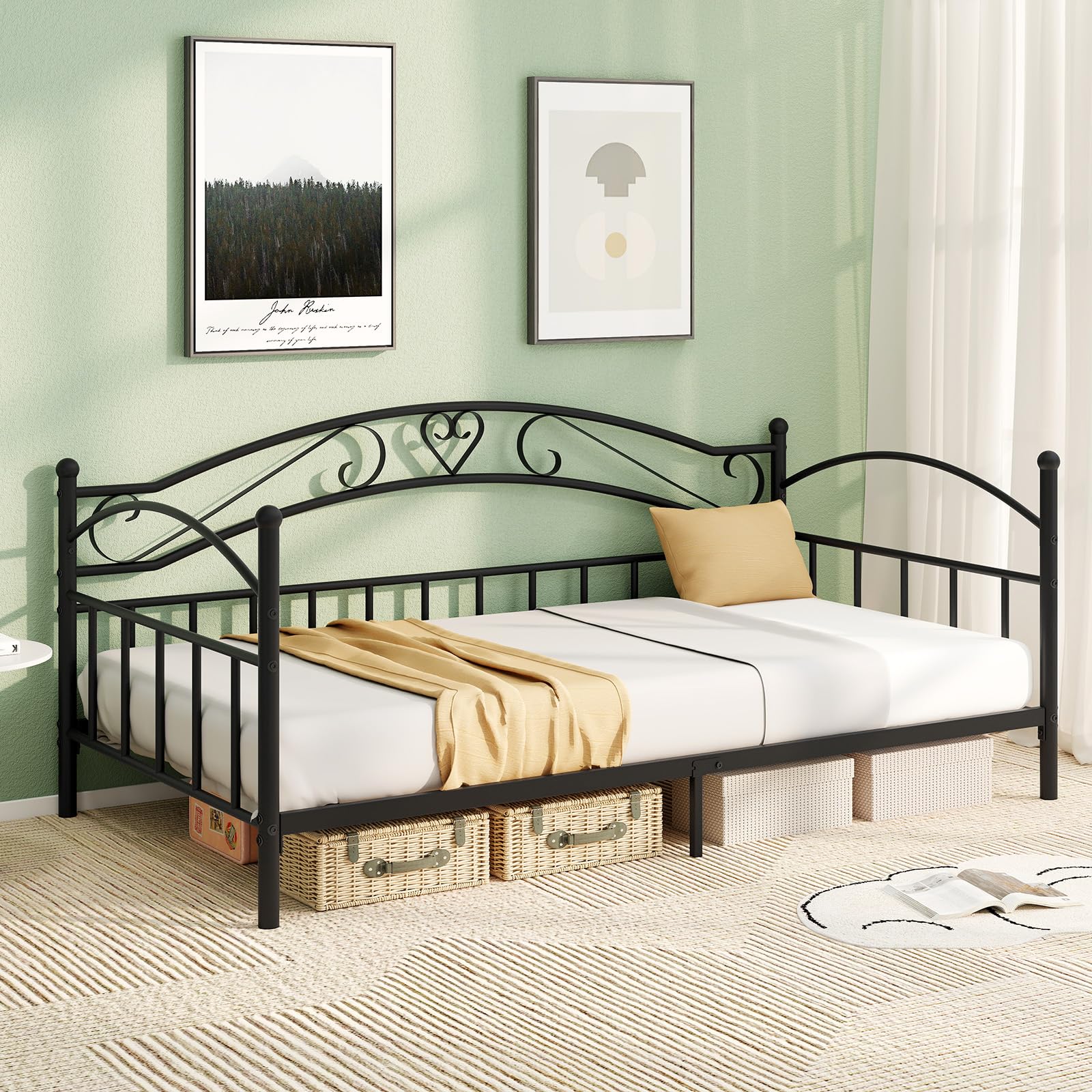 KOMFOTT Twin Size Metal Daybed Frame Sofa Bed with Headboard