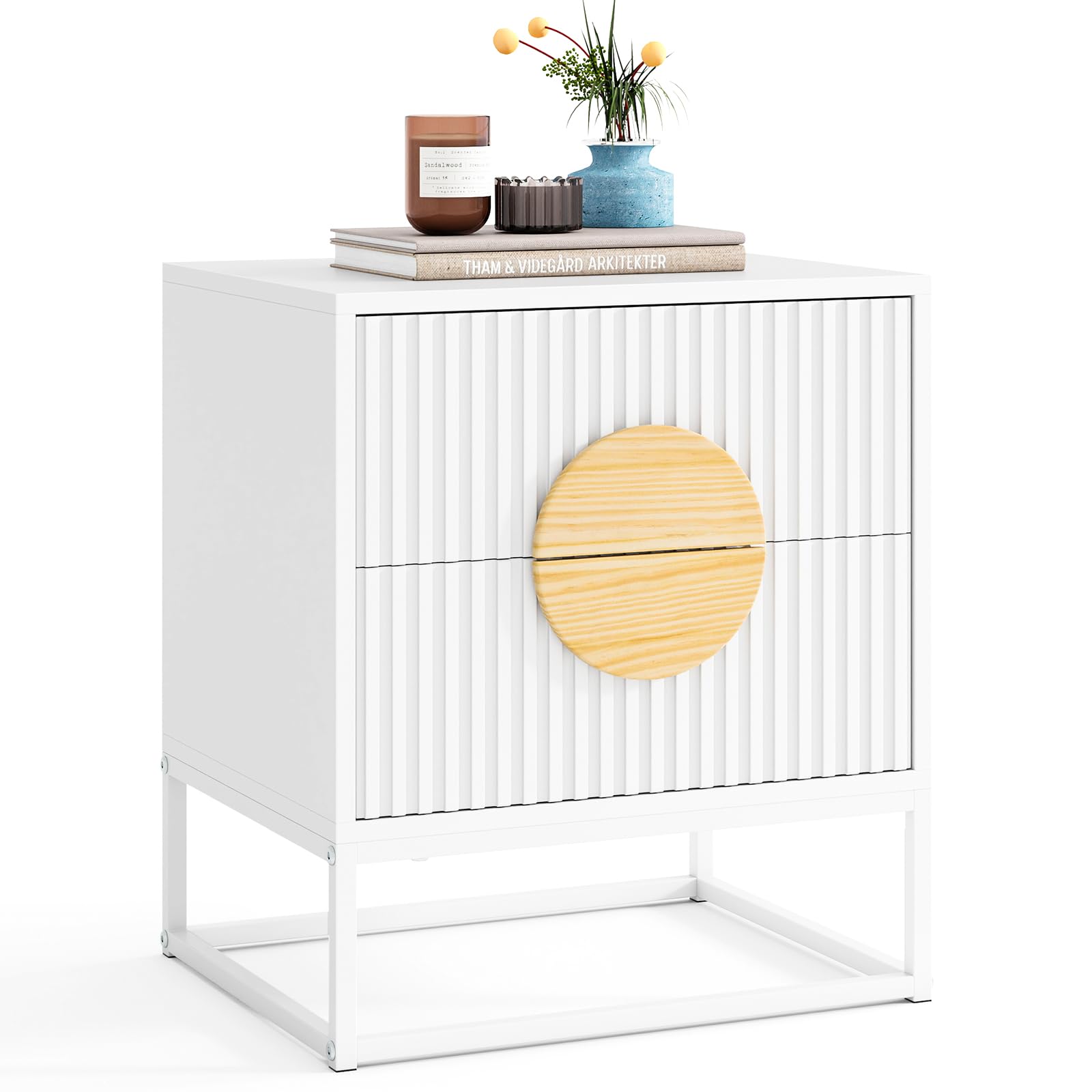 KOMFOTT Fluted Nightstand with 2 Drawers(1/2)