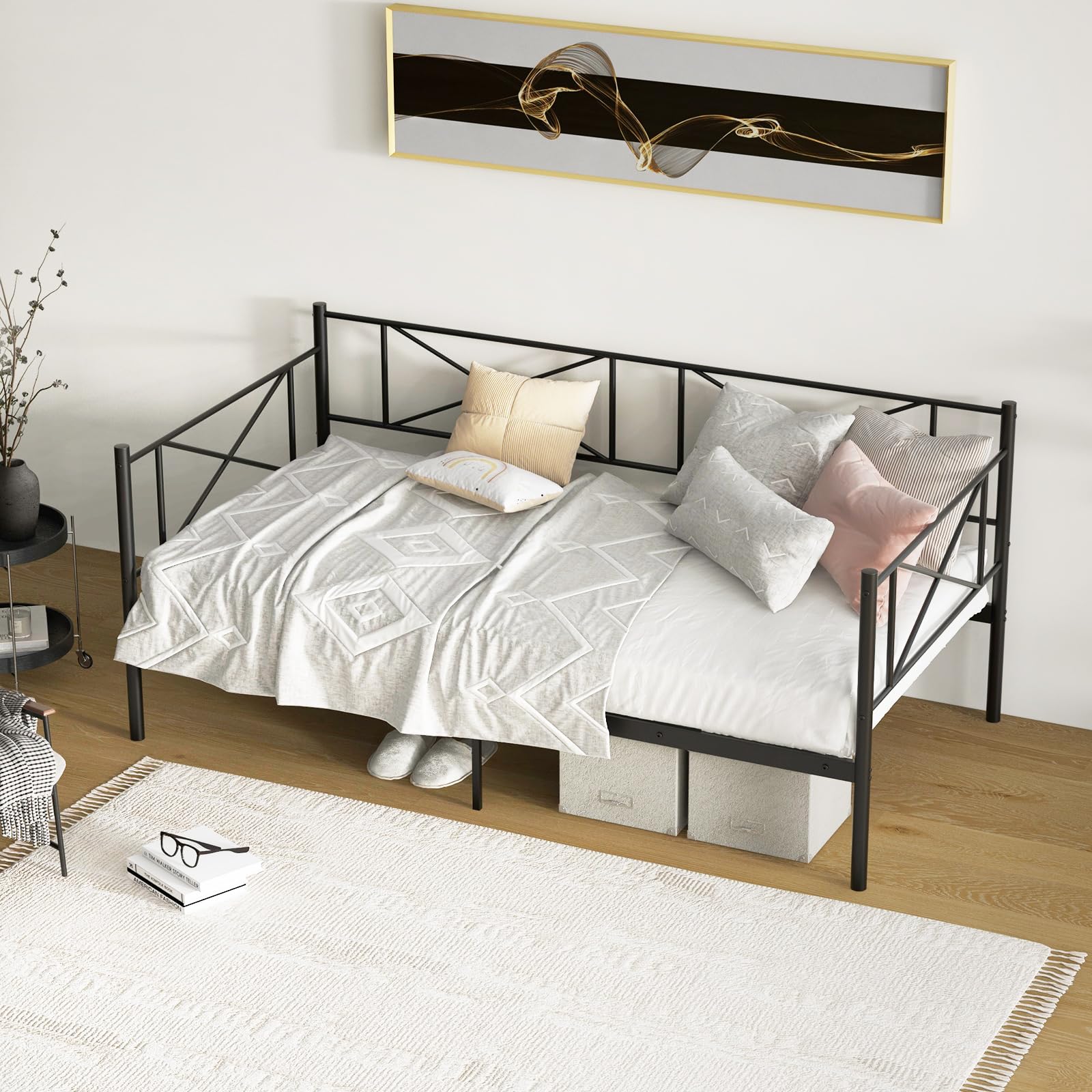 KOMFOTT Twin Size Metal Daybed Frame Modern 2-in-1 Sofa Daybed