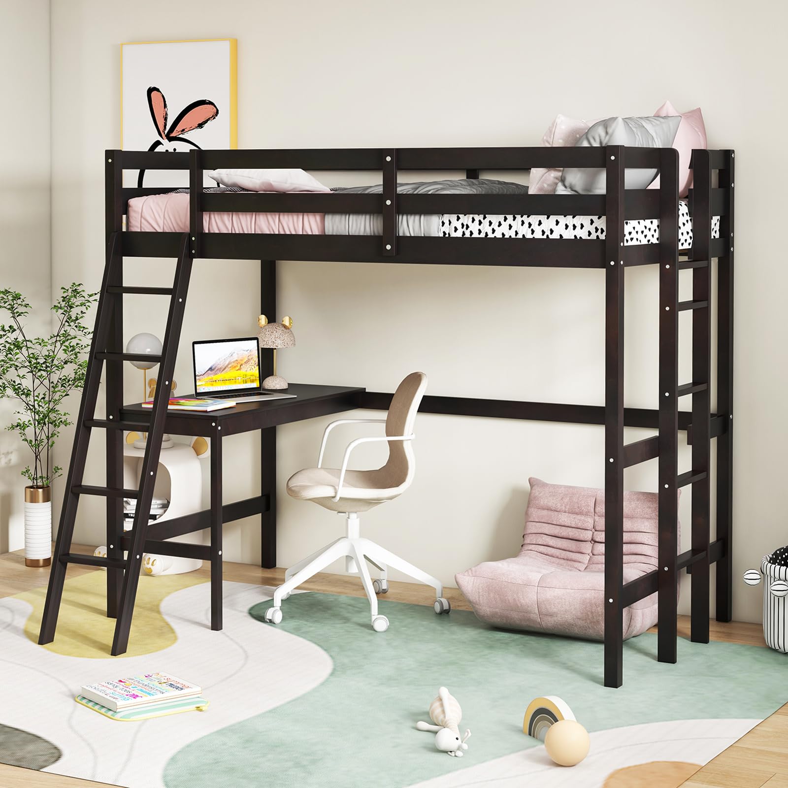 KOMFOTT Twin Size Loft Bed with Desk