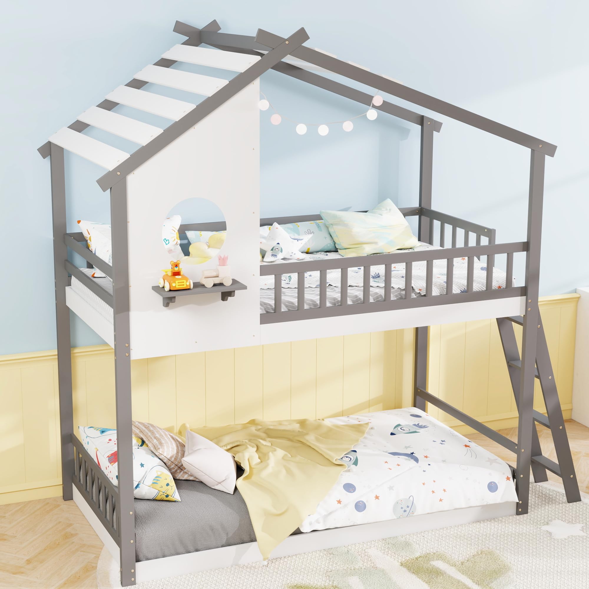 KOMFOTT Wood Twin Over Twin House Bunk Bed