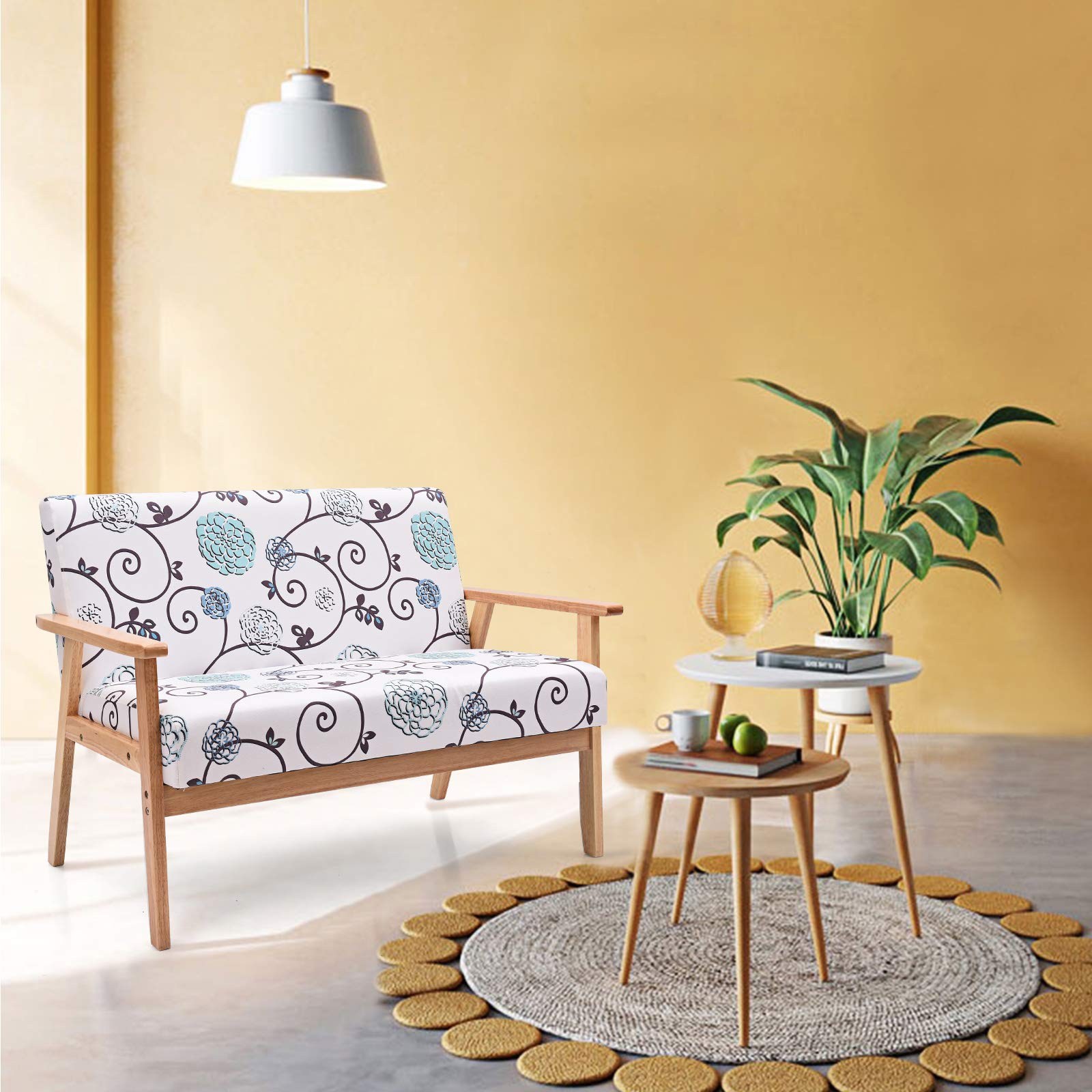 KOMFOTT 2-Seat Mid-Century Upholstered Wooden Loveseat w/Rubber Wood