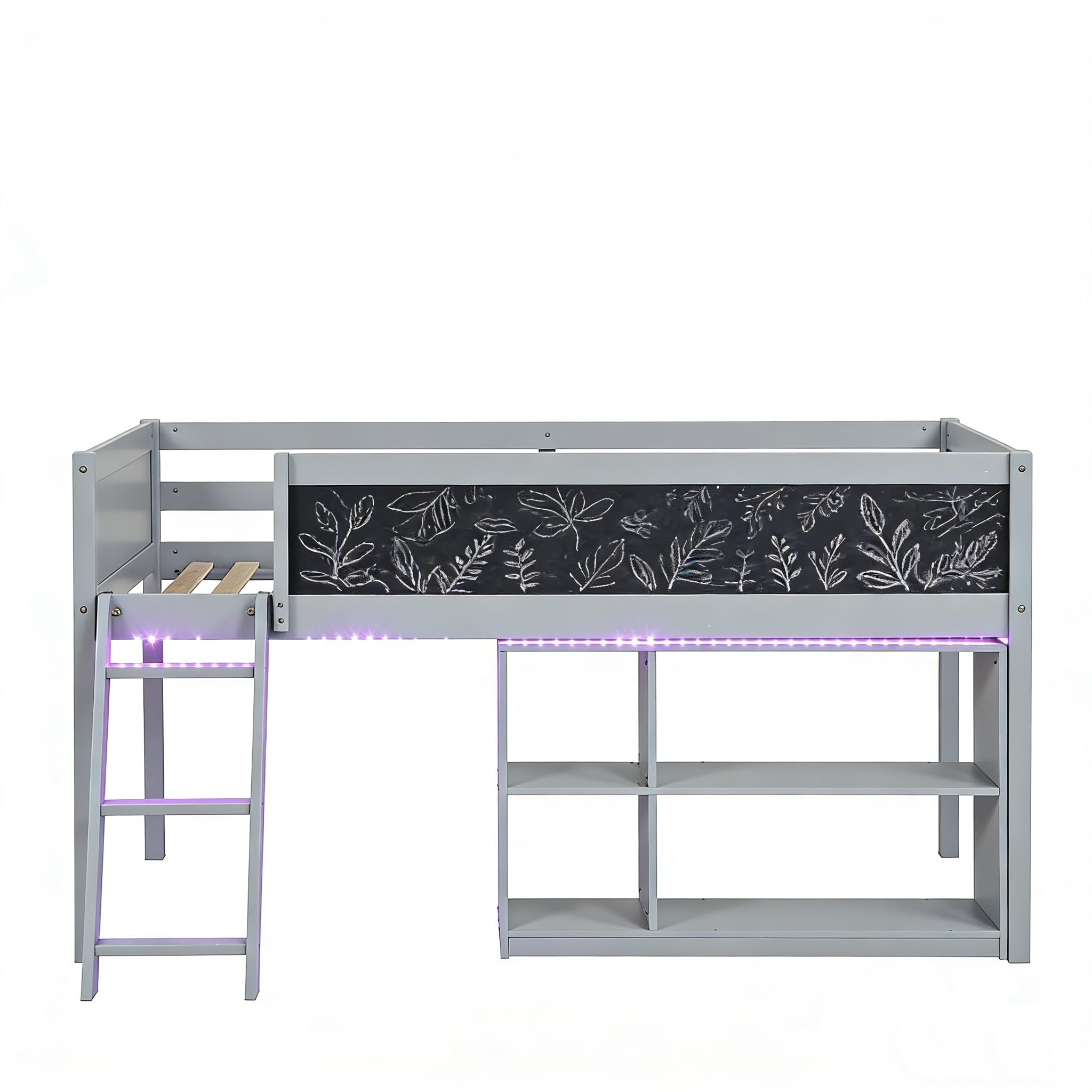 KOMFOTT Twin Size Low Loft Bed with LED Lights