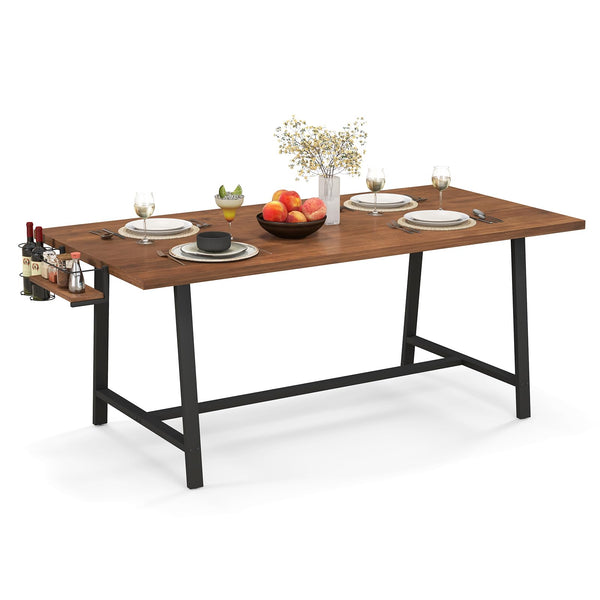 72-Inch Dining Table for 5-7, Rectangular Kitchen Table with 2-Bottle Wine Rack, Condiment Holder & Metal Footrest