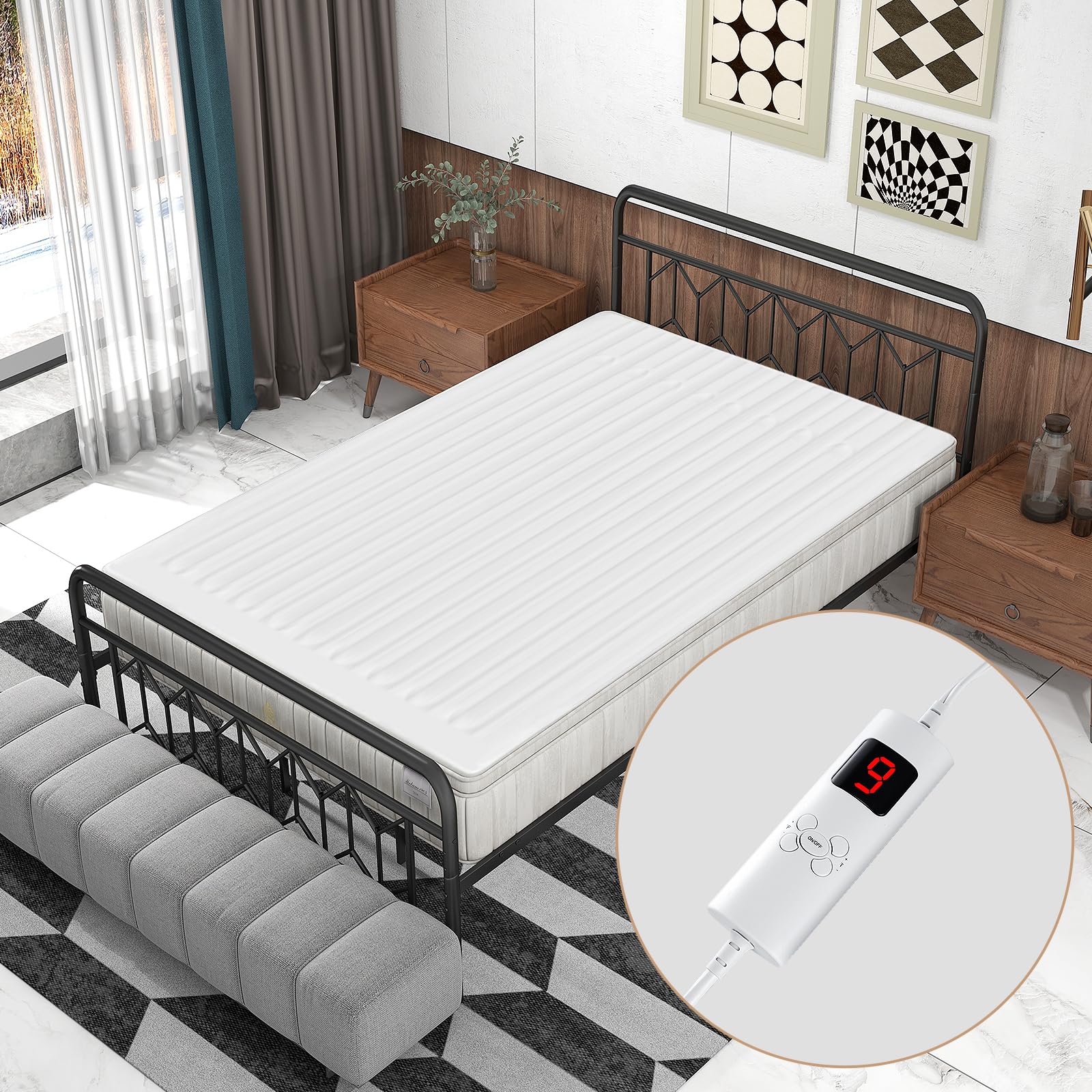KOMFOTT Heating Electric Mattress Pad with Dual Controllers, 9 Heat Settings & 9-Hour Auto Off