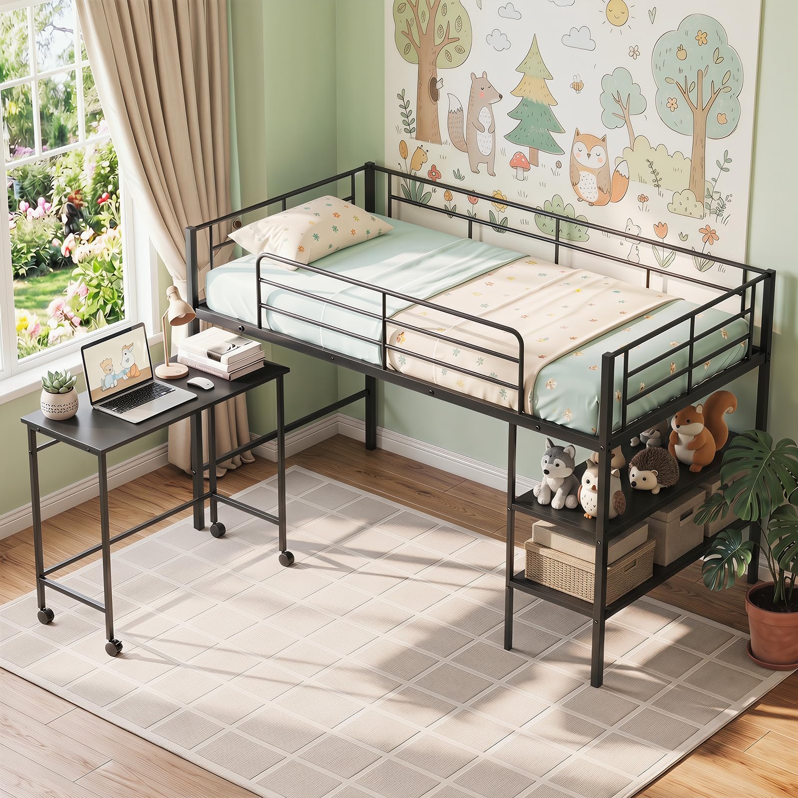 KOMFOTT Twin Low Loft Bed Metal Bed Frame