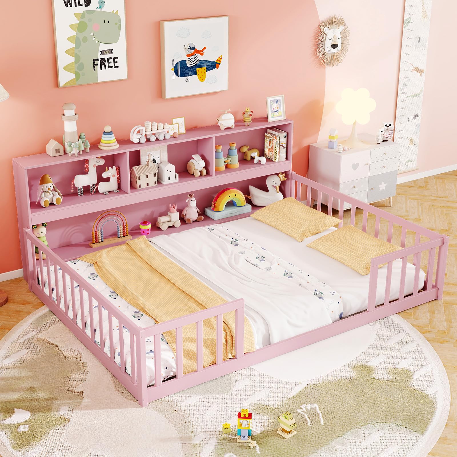 KOMFOTT Floor Bed with Bookcase & Shelves