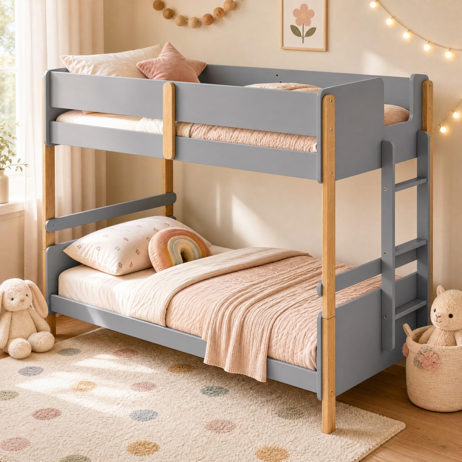 KOMFOTT Bunk Bed Twin Over Twin, Converts into 2 Twin Beds(Side Ladder)