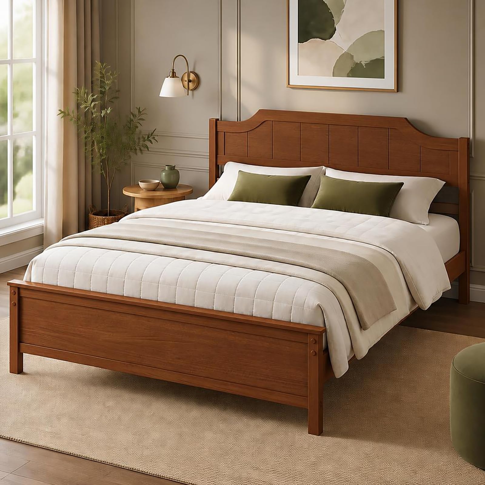 KOMFOTT Twin/Full/Queen/King Size Bed Frame with Headboard Wood Platform Bed