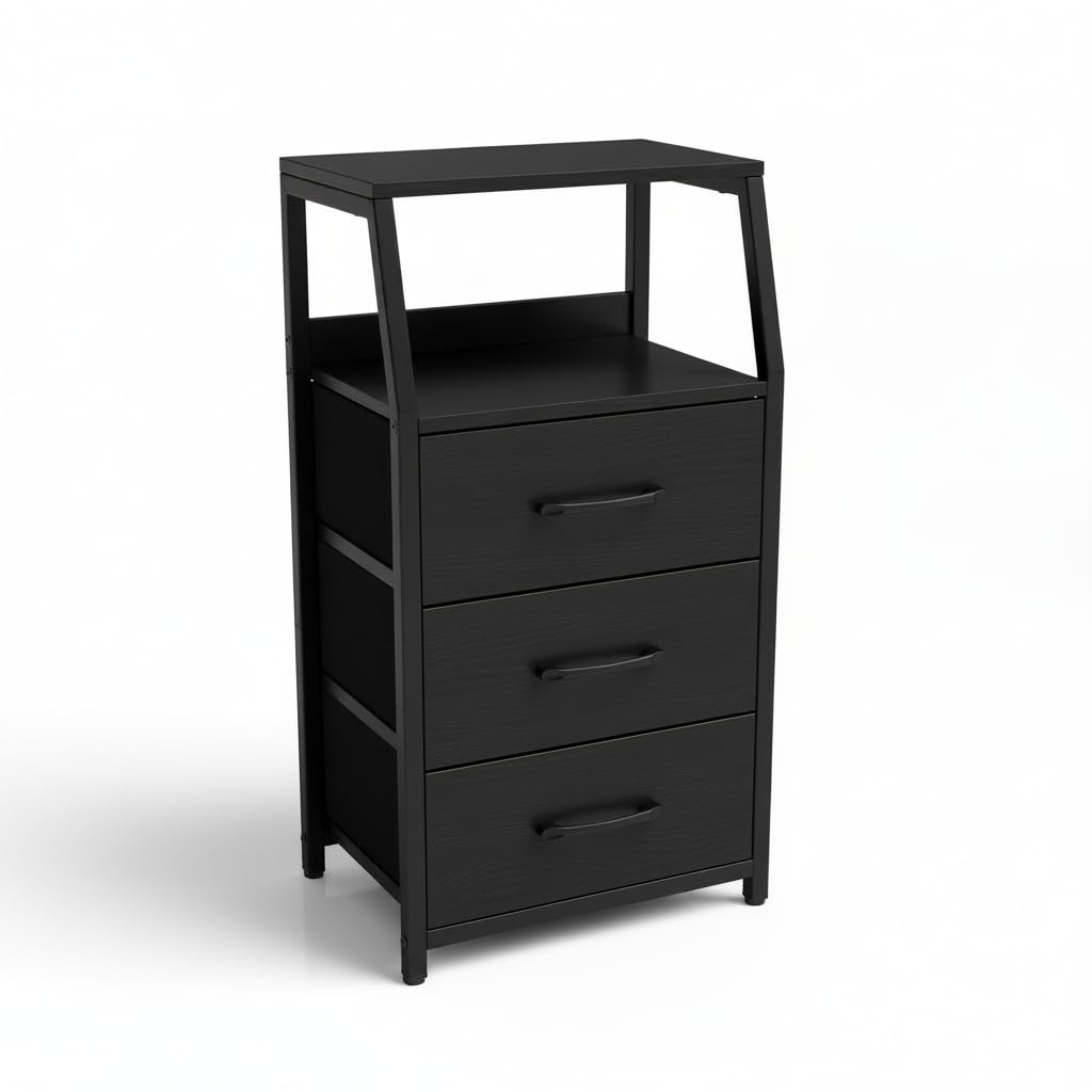 KOMFOTT Nightstand with 3/4 Fabric Drawers Tall Bedside Table(1/2)