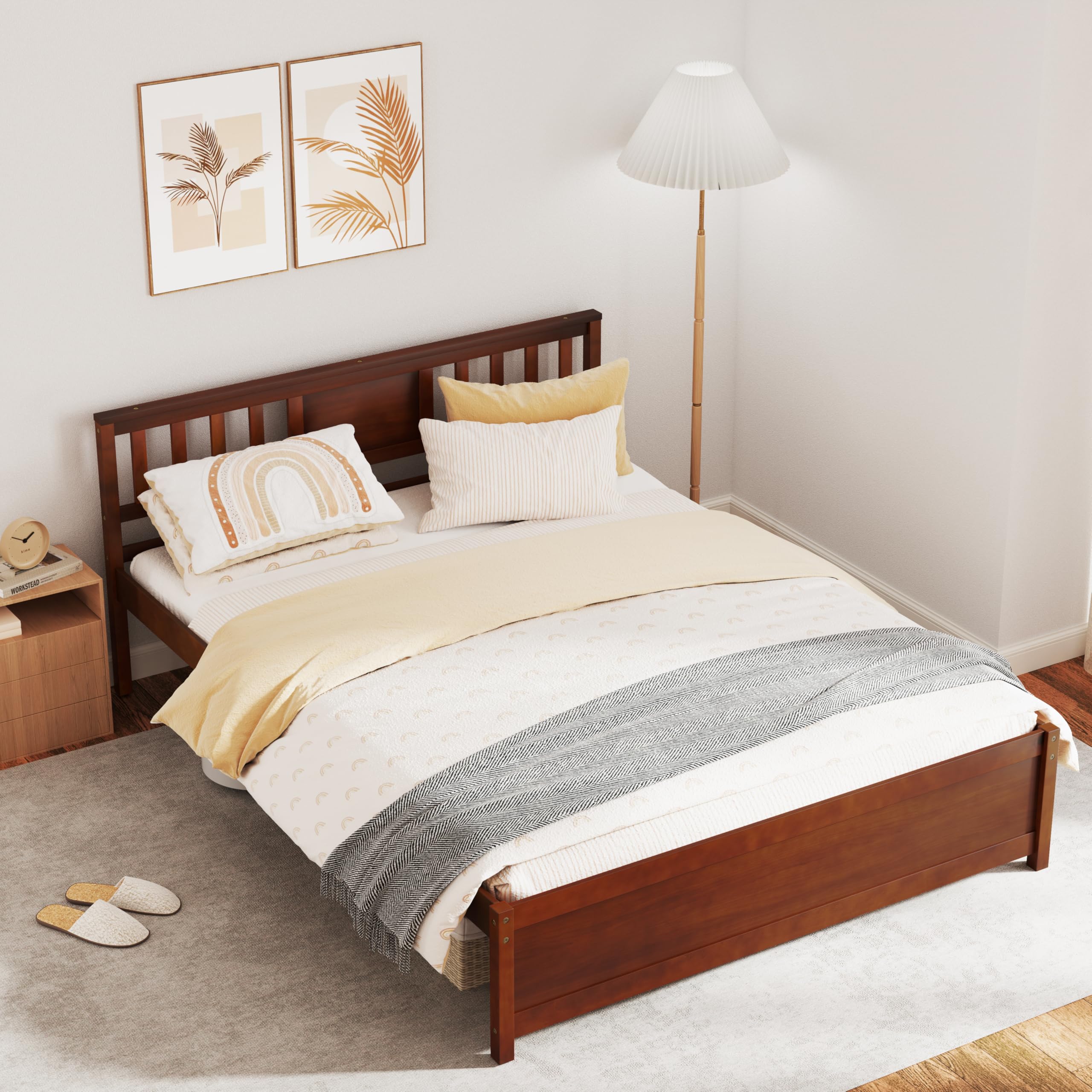 KOMFOTT  Wood Platform Bed Frame with Headboard Solid Wood Platform Bed
