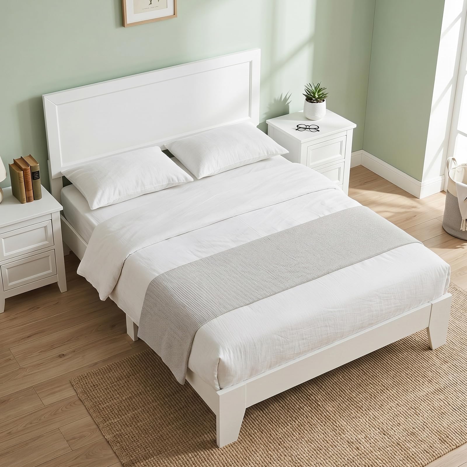 KOMFOTT Full/Twin Size Bed Frame Modern Platform Bed with Headboard