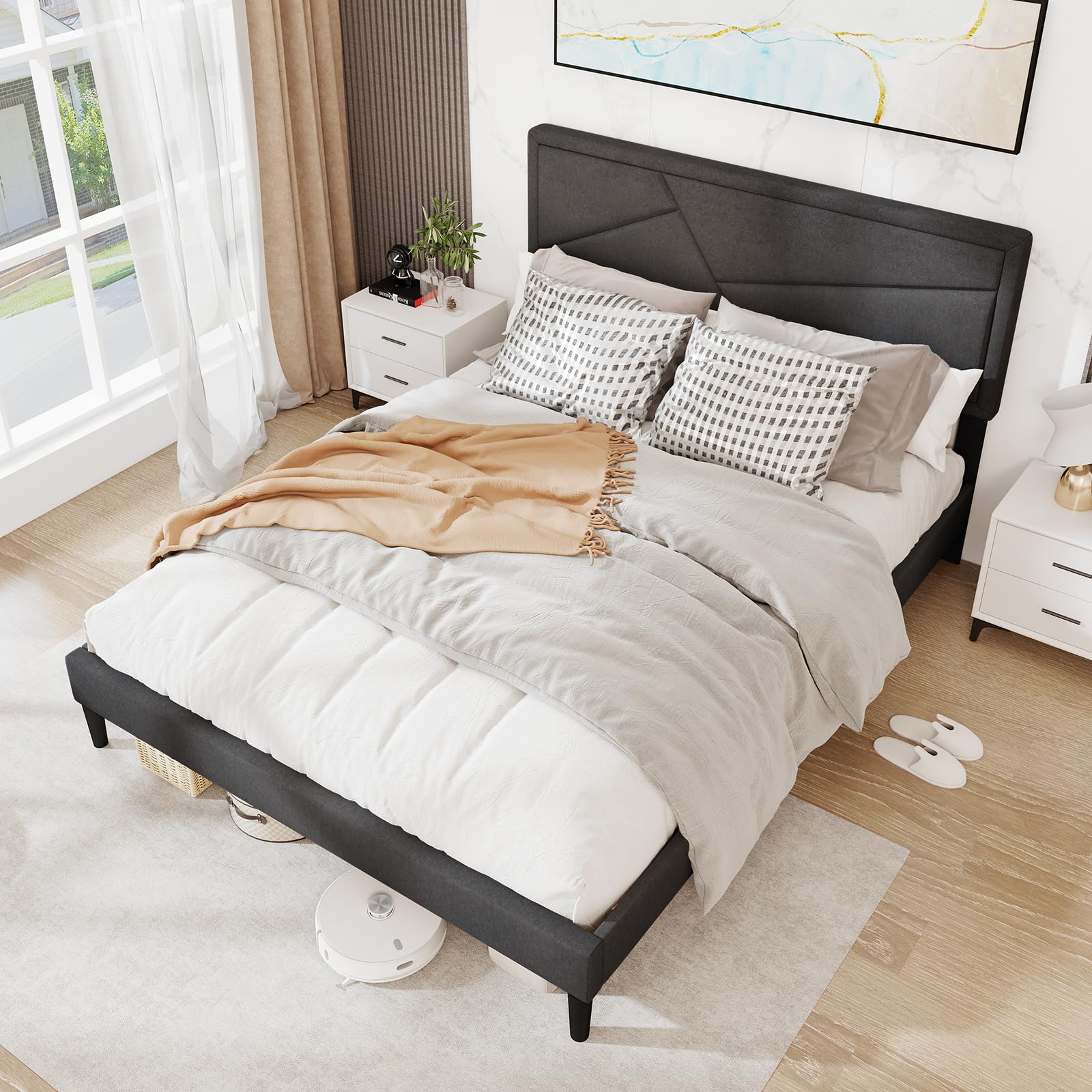KOMFOTT Upholstered Platform Bed Frame(Modern Geometric Tufted)