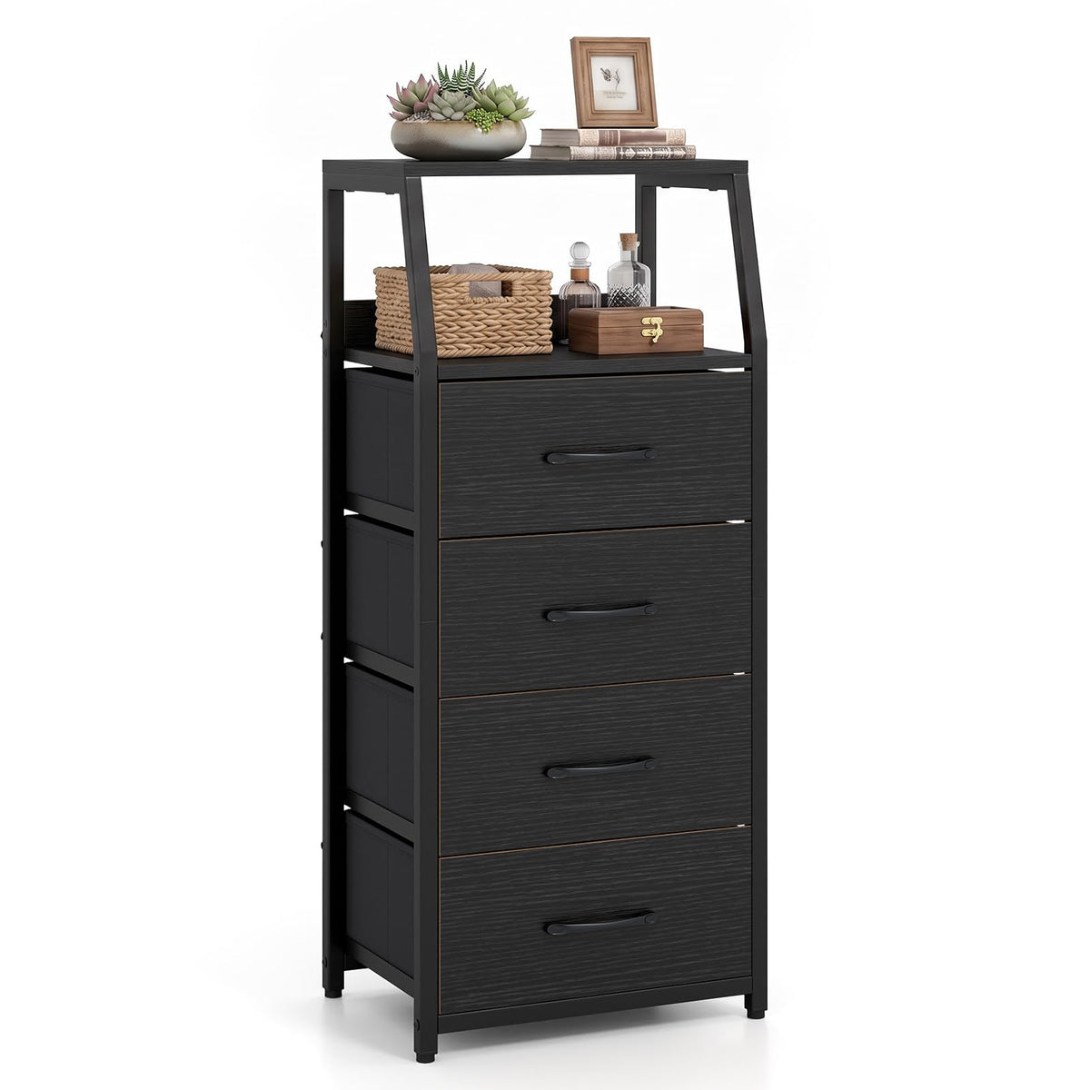 KOMFOTT Nightstand with 3/4 Fabric Drawers Tall Bedside Table(1/2)