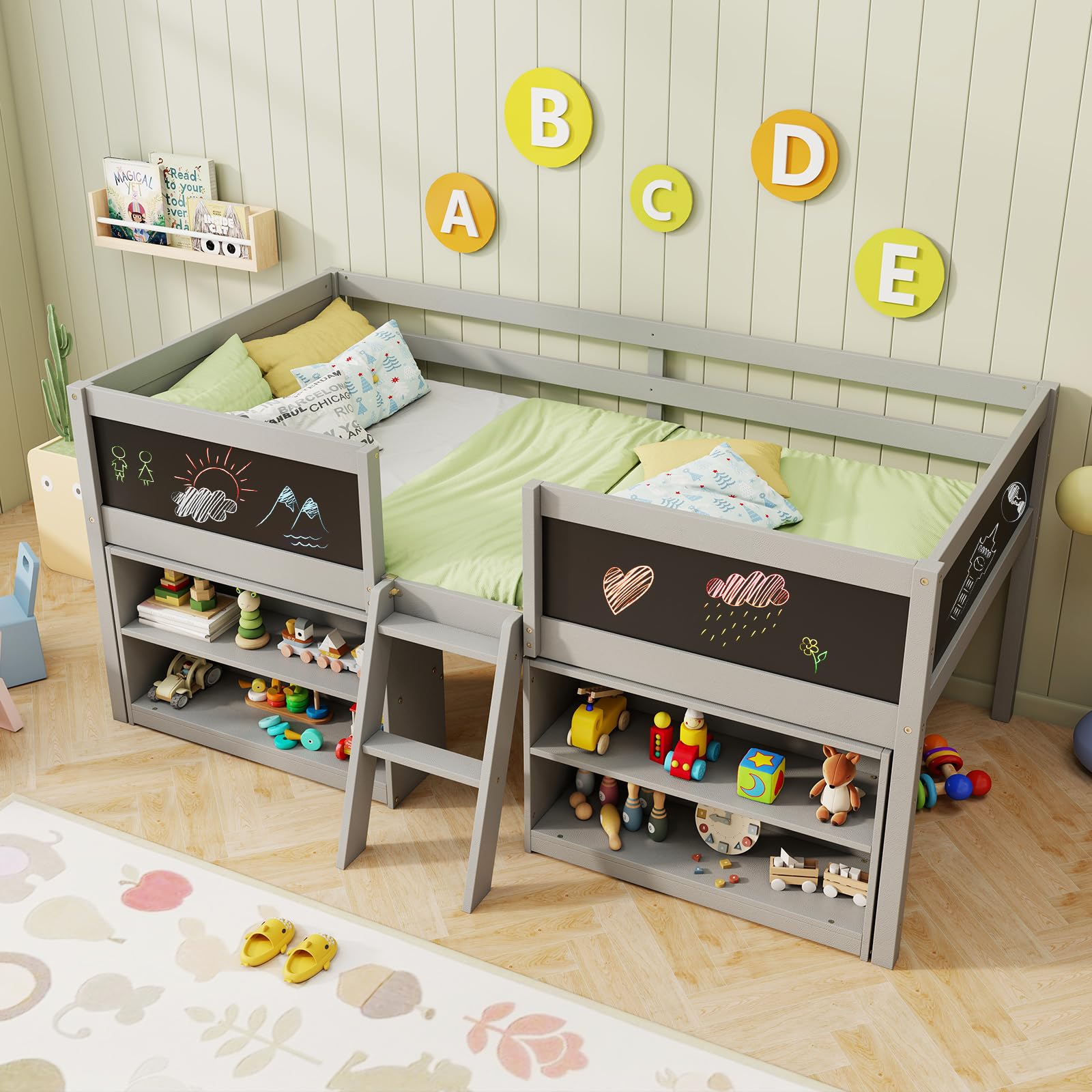 KOMFOTT Twin Size Low Loft Bed Kids Loft Bed Frame
