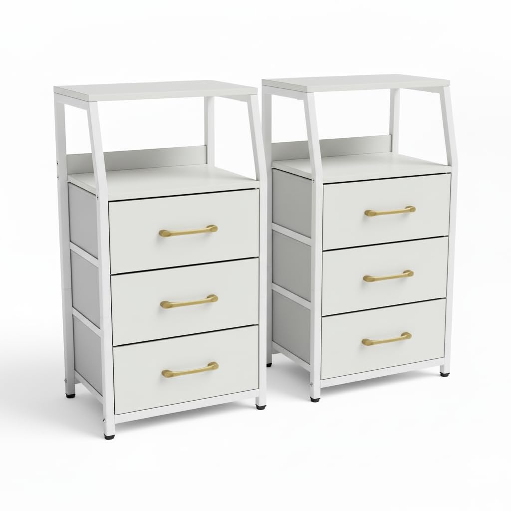 KOMFOTT Nightstand with 3/4 Fabric Drawers Tall Bedside Table(1/2)