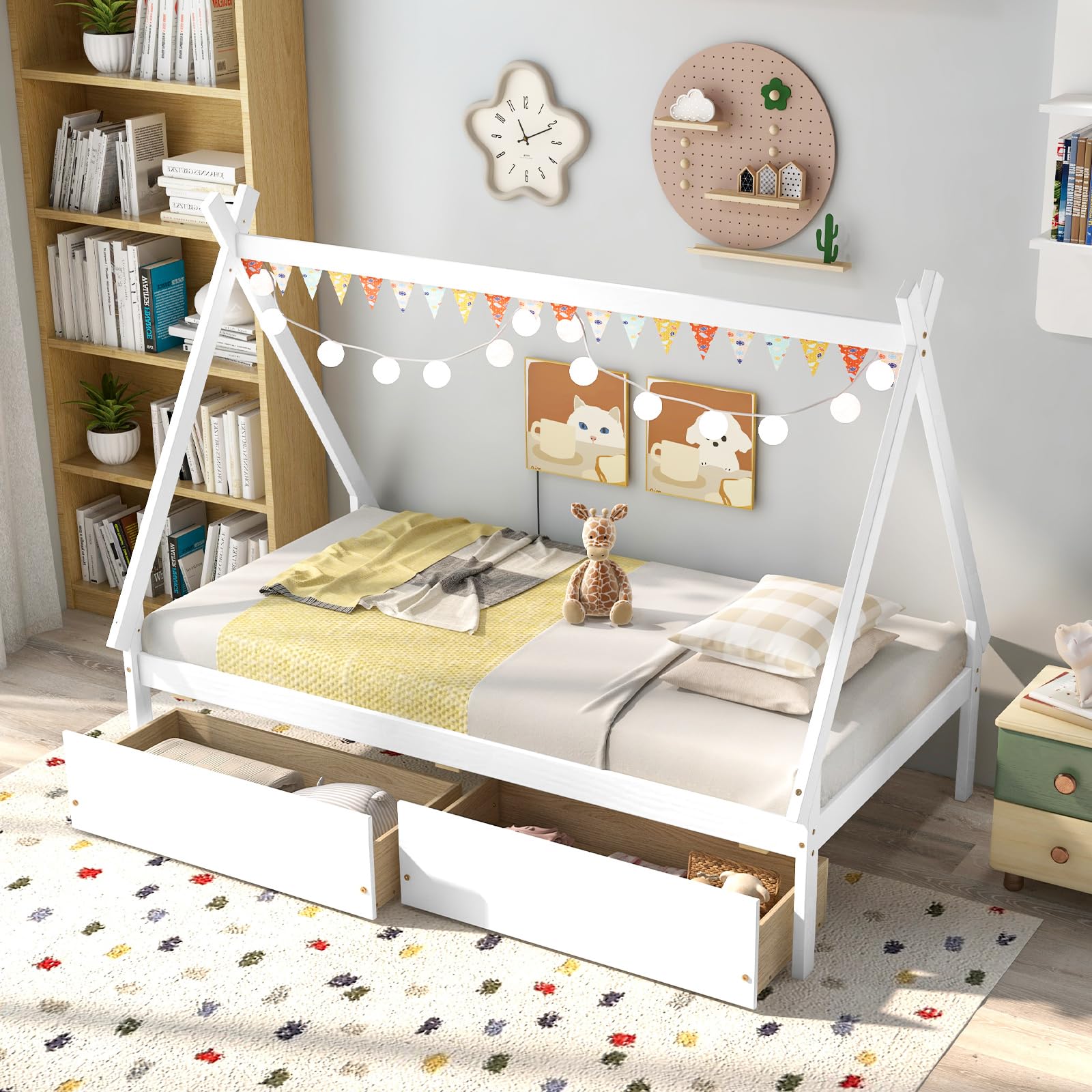 KOMFOTT Twin Size House Bed with 2 Storage Drawers
