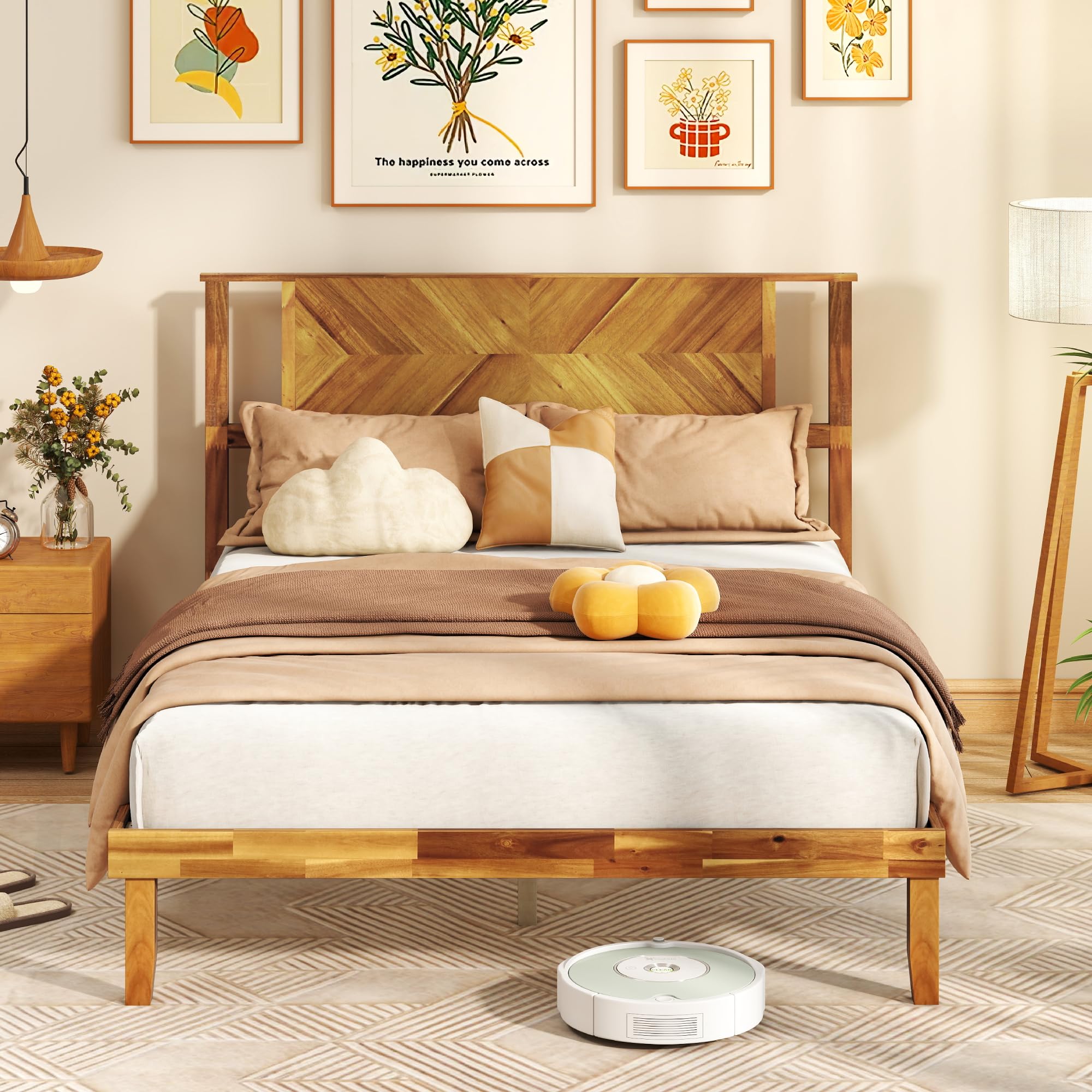 KOMFOTT Wood Bed Frame with Headboard