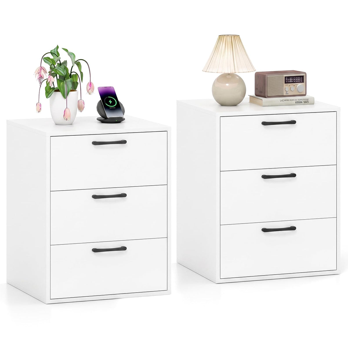 KOMFOTT Nightstand with 3 Drawers(White & Grey)