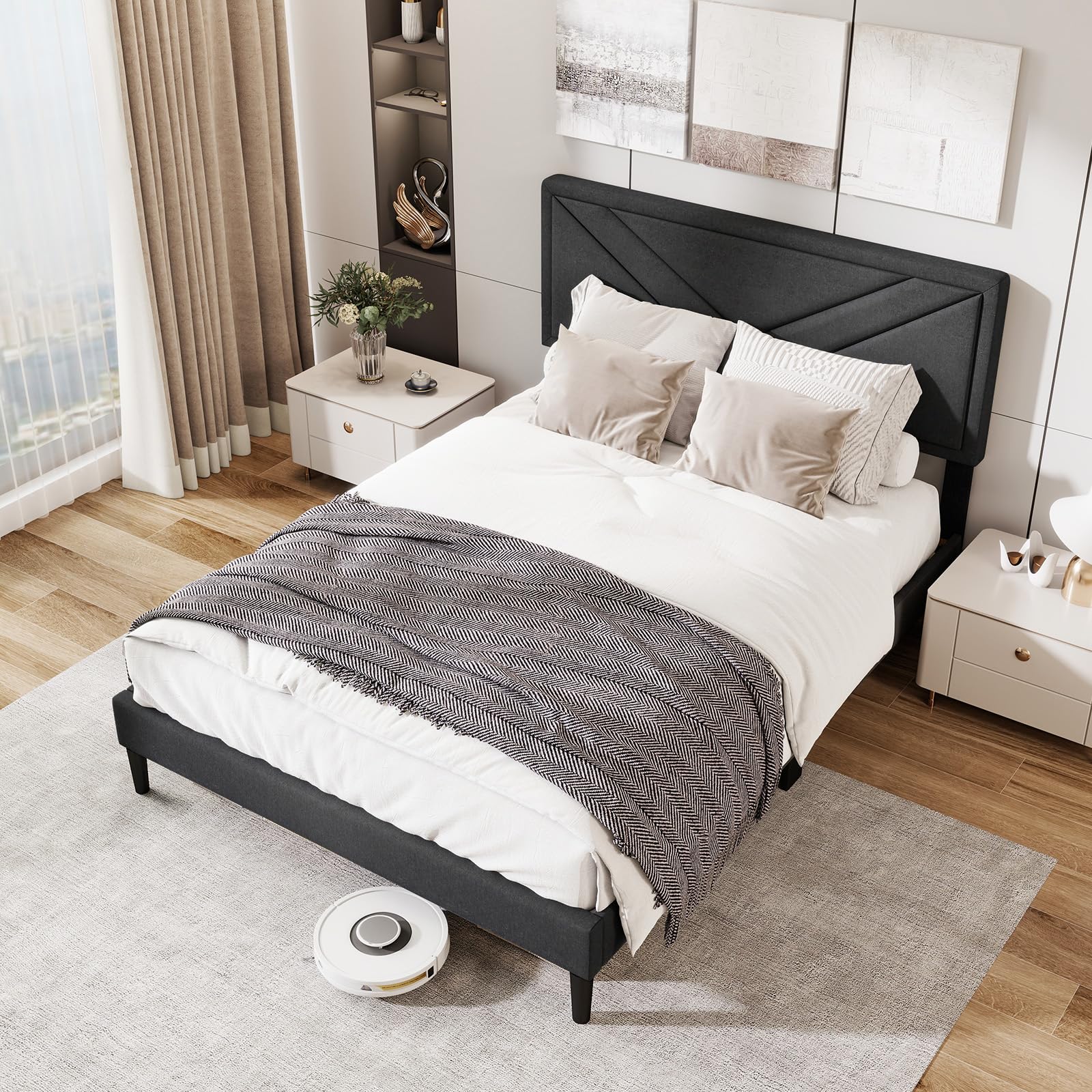 KOMFOTT Upholstered Platform Bed Frame(Diagonal Channel Tufted)