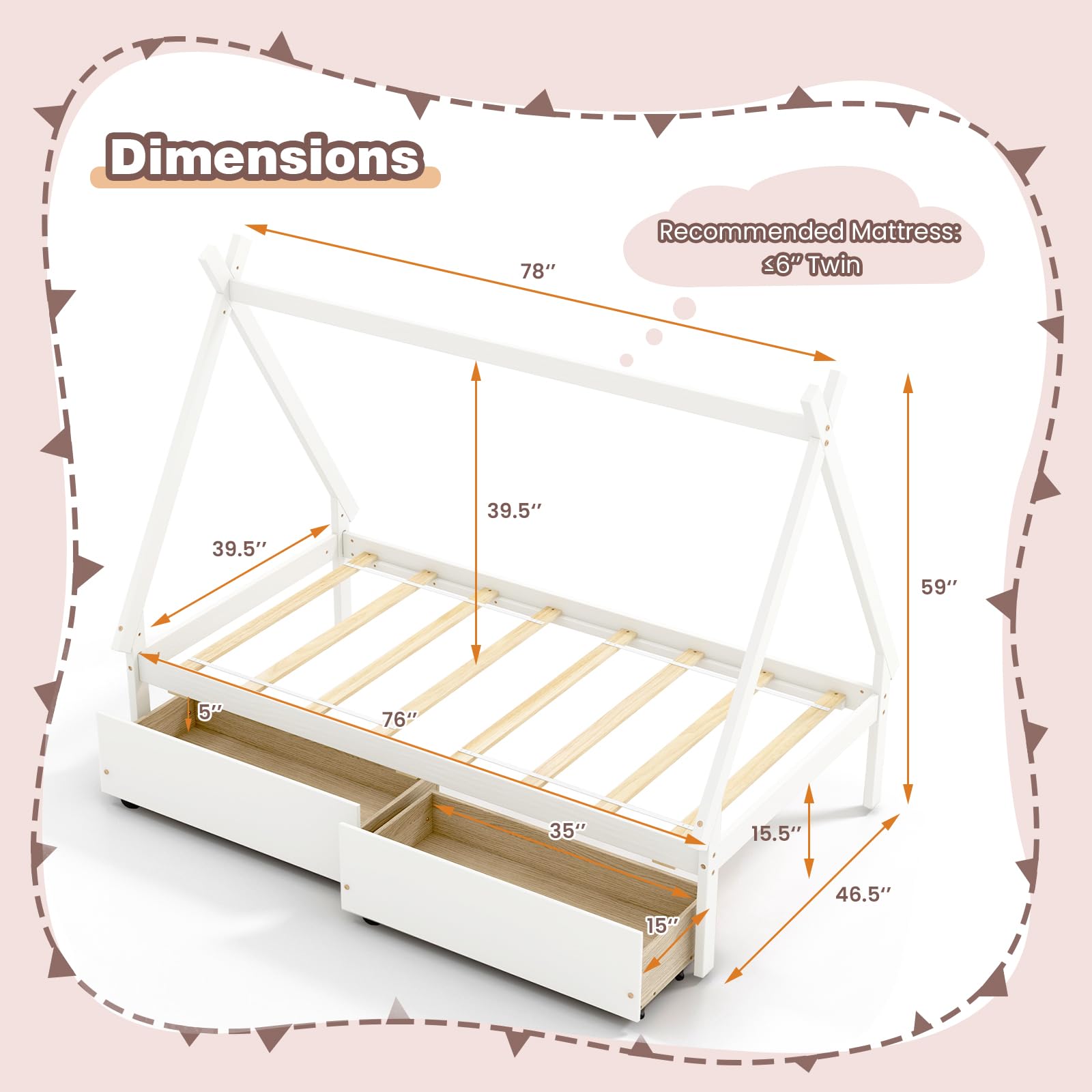 KOMFOTT Twin Size House Bed with 2 Storage Drawers