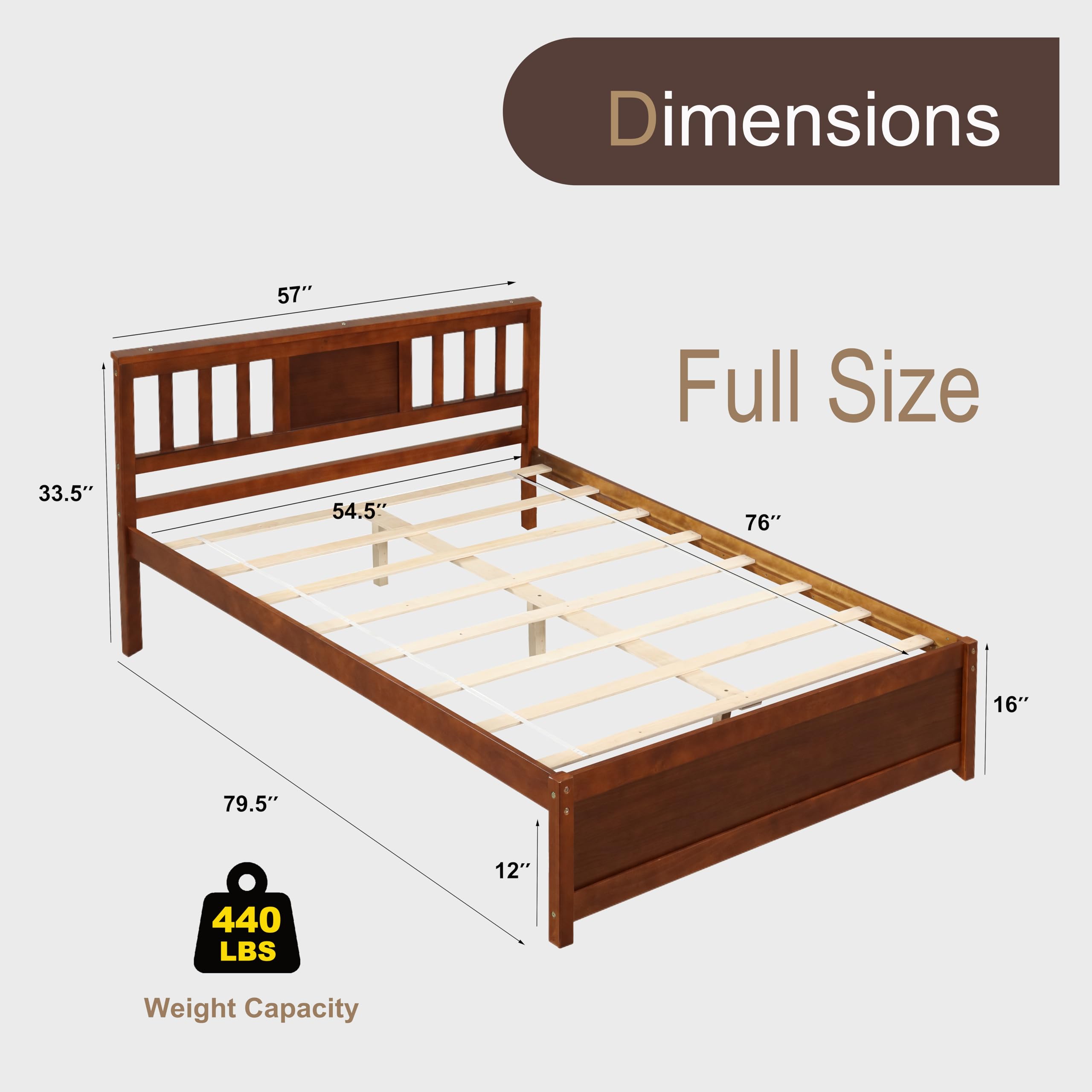 KOMFOTT Twin/Full/Queen Size Wood Platform Bed Frame with Headboard