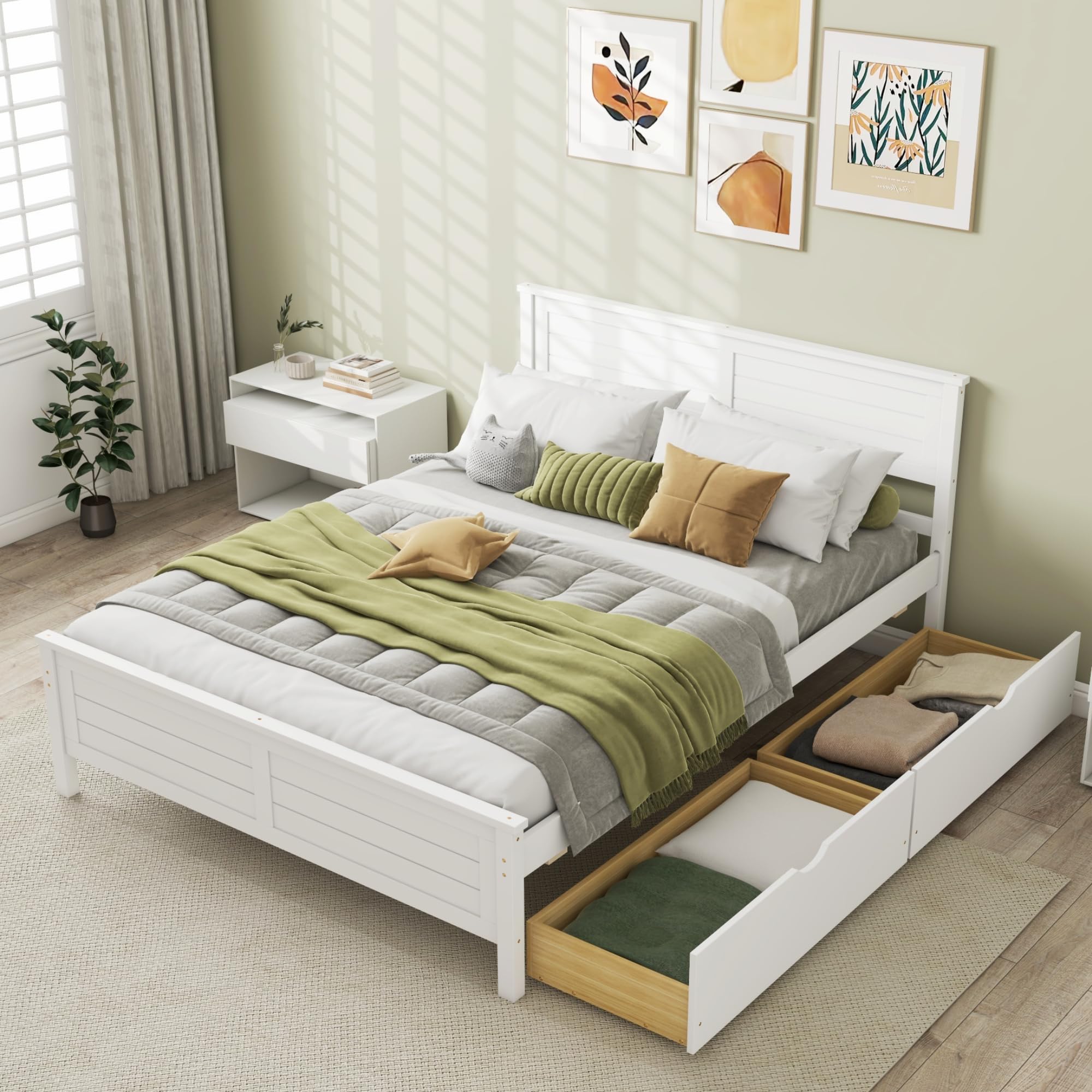KOMFOTT Wood Bed Frame with 2 Storage Drawers