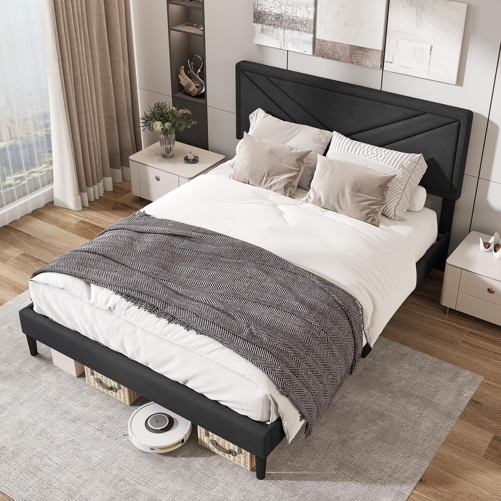KOMFOTT Upholstered Platform Bed Frame(Diagonal Channel Tufted)