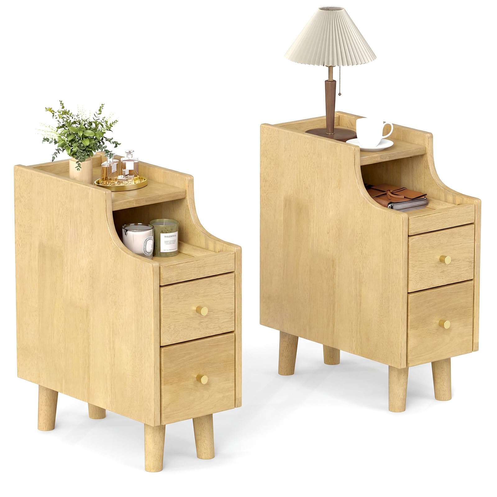 KOMFOTT Narrow Nightstand with Pull-Out Tray & 2 Storage Drawers